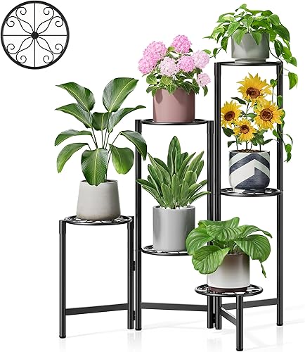 Miniatura 28 de Soporte de plantas de metal de 5 niveles para interiores y exteriores, estante alto de esquina para múltiples plantas, soporte plegable para Flor
