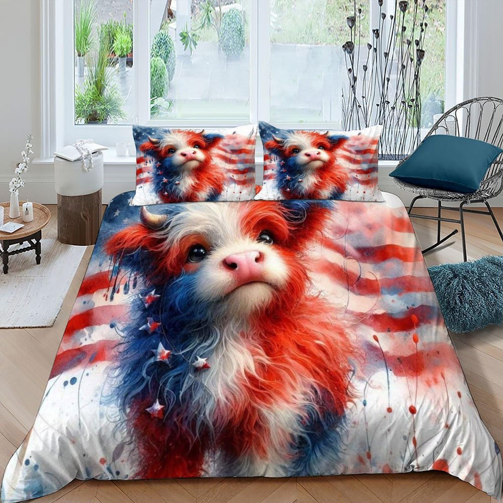 Housse de couette drapeau américain 220x240 cm avec taies d'oreiller en microfibre
