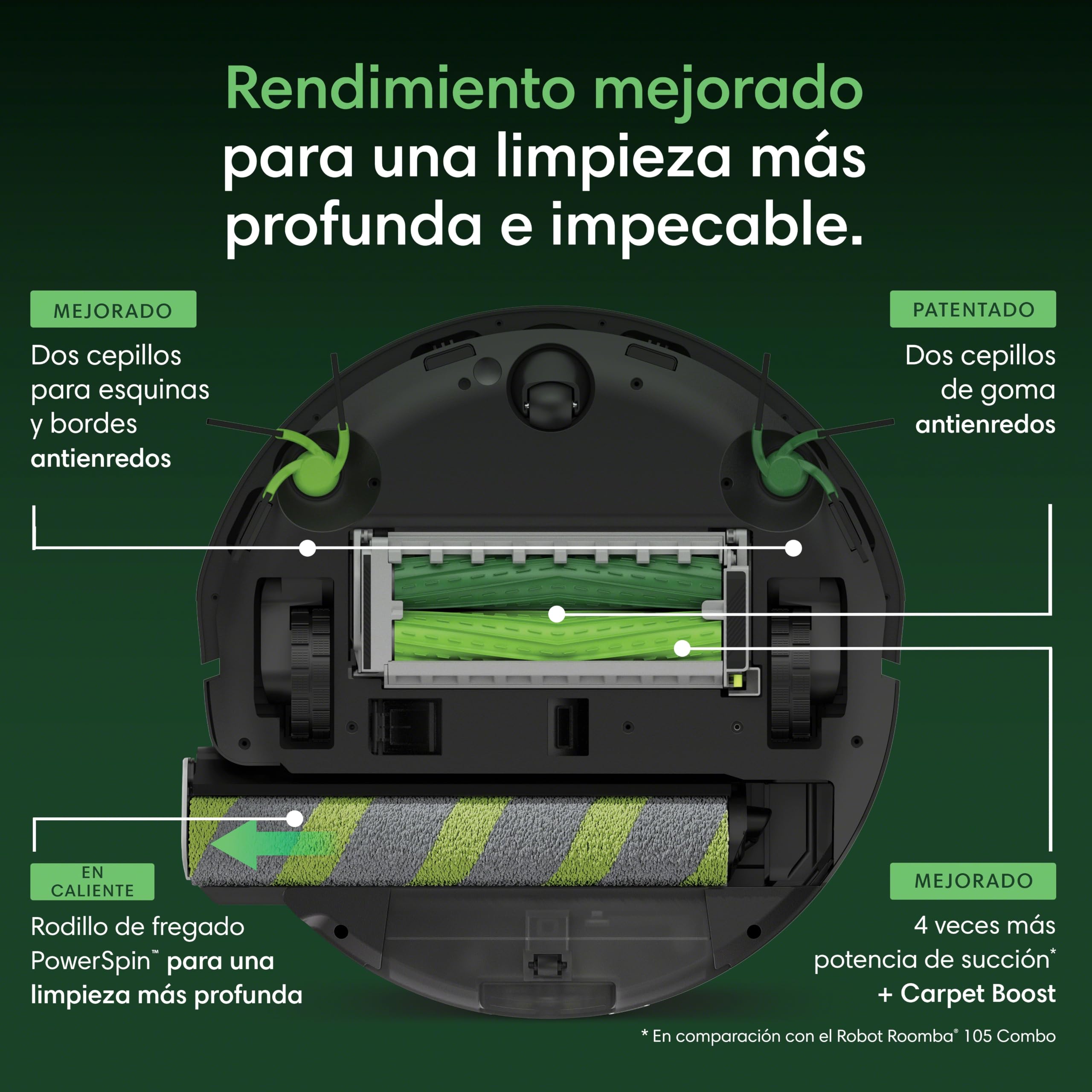 iRobot Roomba Max 775 Combo Base AutoWash multifunción y Agua Caliente, 30.000 Pascales, Rodillo PowerSpin Extensible, Cubierta Protectora, 2 cepillos, Fregado/Secado con Calor, LiDAR 3D con IA, Negro