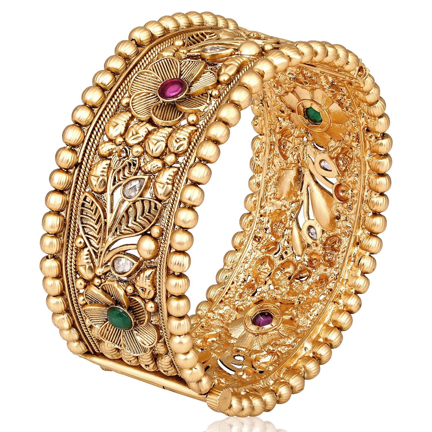 Peora Gold Plated Synthetic Stone Studded Thick Single Piece Openable Floral Design Kada Bangle Traditional Jewellery for Women (Size - 2.4 inch) (B0D47HX1V5) Amazon Price History, Amazon Price Tracker