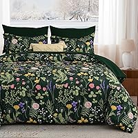 Yiran 7-Piece Queen Comforter Set Dark Green Floral Bedding - All-Season Soft Bed in a Bag with Sheets, Shams & Reversible Farmhouse Botanical Design
