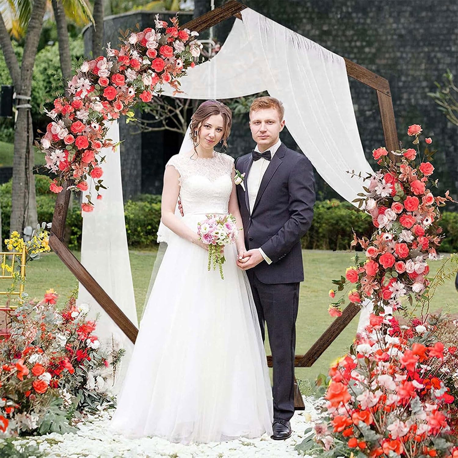 Hochzeitsbogen aus Holz, siebeneckiger Holzbogen für Hochzeiten, Zeremonien im Freien, Hochzeitshintergrund, Holzbogen, Hochzeitslaube, Hintergrundständer für Zeremonien, rustikale