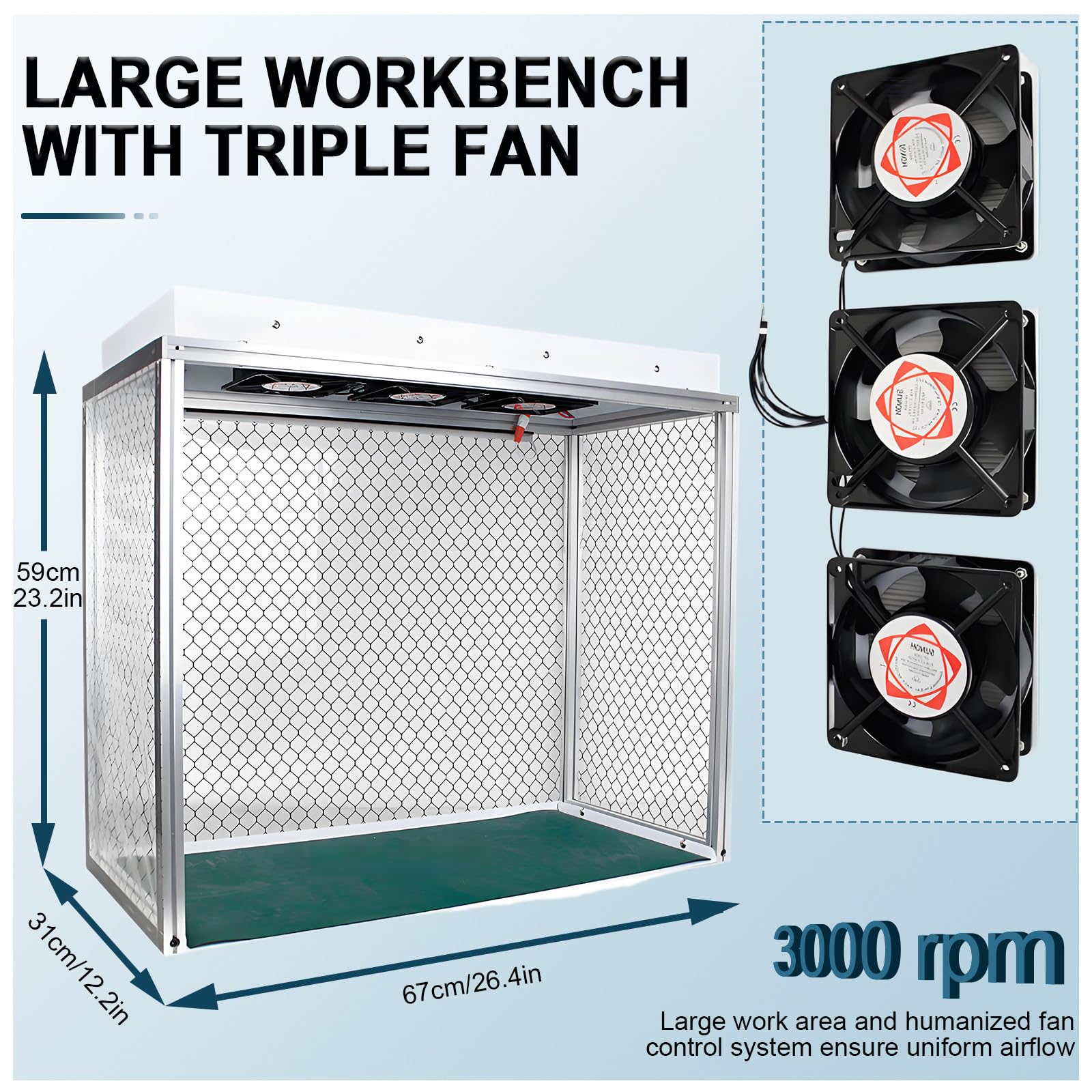 Cabina de flujo laminar vertical, cabina de flujo laminar portátil profesional, filtro HEPA con 3 ventiladores, filtro de partículas para un trabajo limpio y libre de polvo