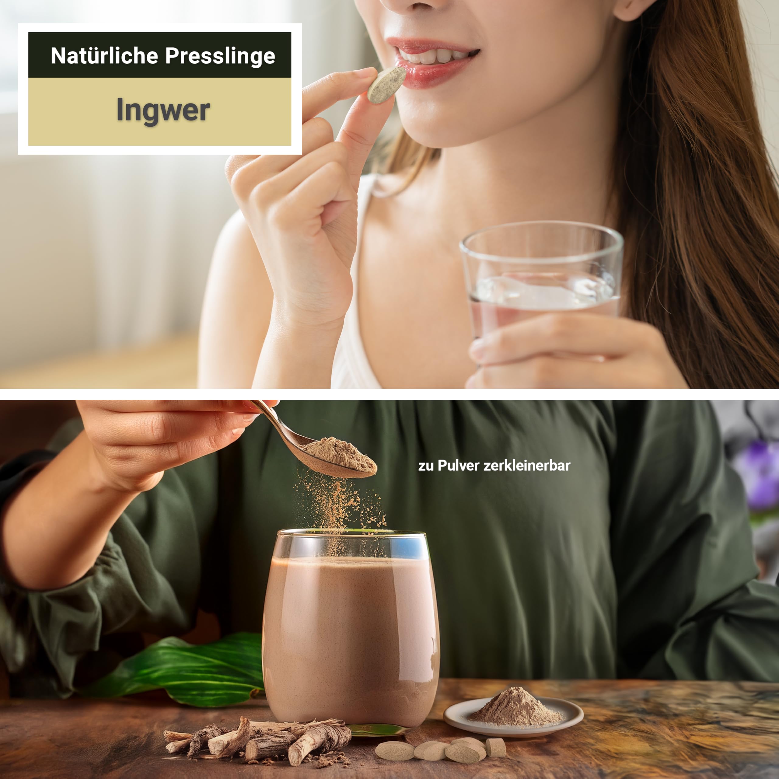 Ingwer Tabletten 450 mg | 105 Tabletten Zingiber officinale | Qualität aus Österreich | Presslinge aus gemahlener Ingwerwurzel | Tabletten statt Kapseln | Ginger, Sheng Jiang, Adrak, Gingembre