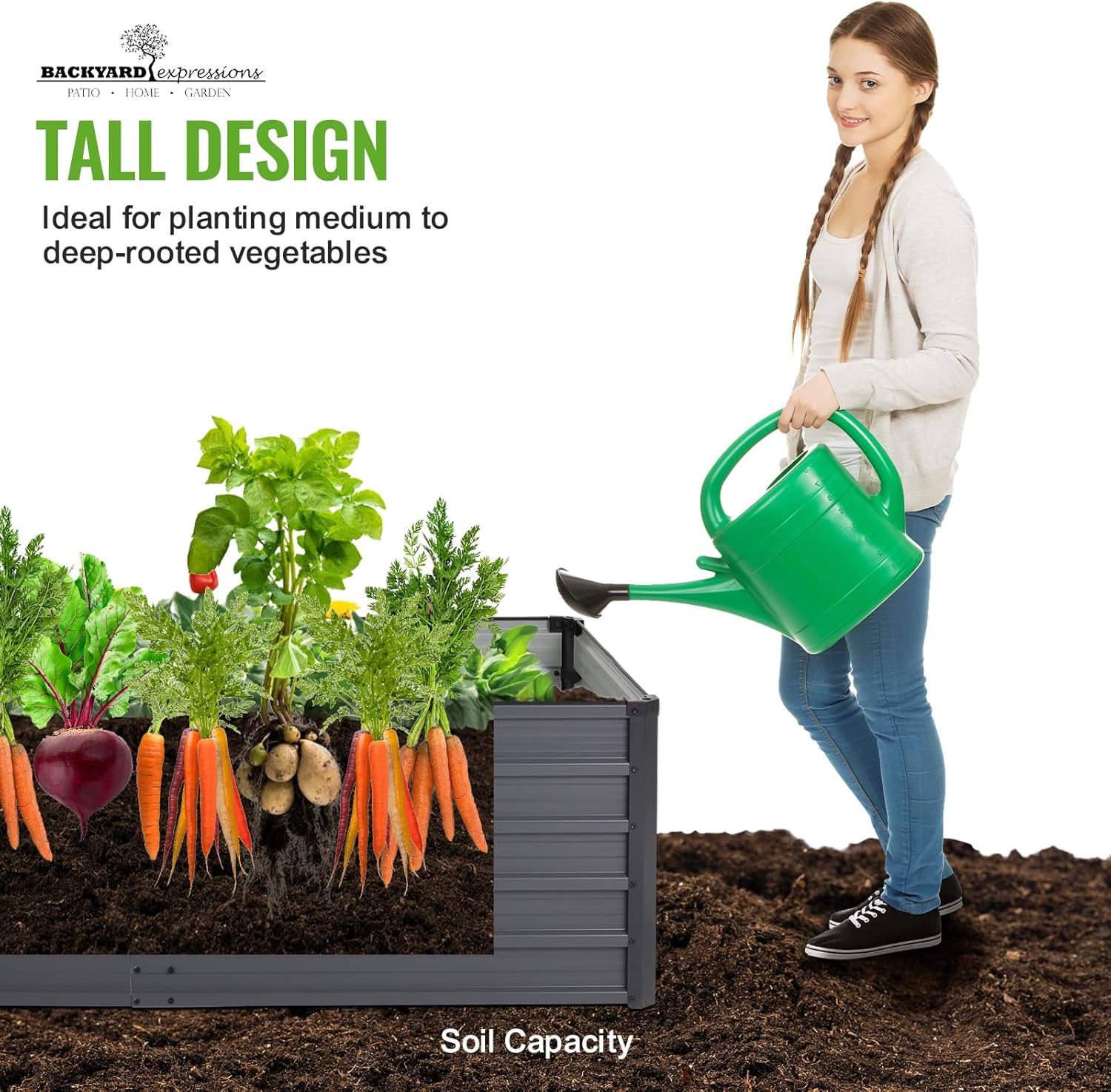 Backyard Expressions 6x3x2ft Outdoor Metal Raised Garden Bed, Deep Root Planter Box for Vegetables, Flowers, Herbs, and Succulents - Grey/Black