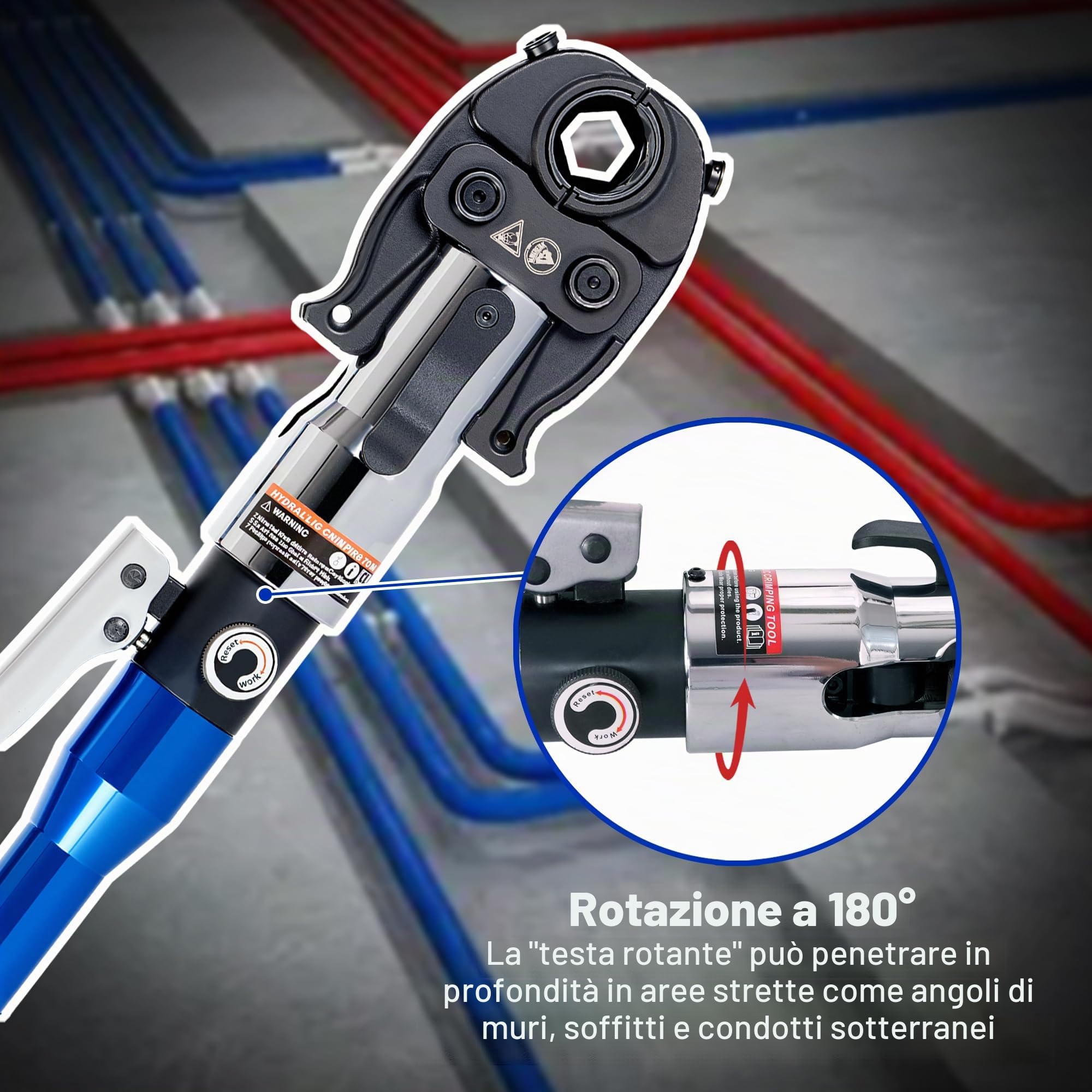 AMZCNC Pinza a pressa professionale (idraulica) con ganasce a pressione, profilo TH 16-20-26-32, per tubi compositi con raccordi del contorno TH, inserti a ganasce TH16, TH20, TH26, TH32 con