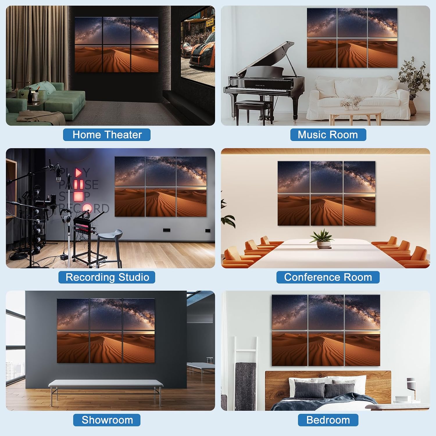 Decorative Acoustic Panels 6 Pack, 72"x48" Large Sound Absorbing Wall Art Panels, Self-Adhesive Sound Proof Foam Panels for Bedroom, Home Theater, Studio, Office - Desert Stars