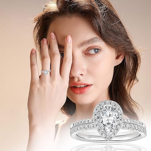 Miniatura 7 de Anillo de diamante hueco tallado en forma de agua brillante brillante en forma completa moda gota brillante puro amor anillos de diamantes