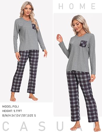 MoFiz Women's Pajamas Sets Long Sleeve Soft Sleepwear 2 Piece Pjs Lightweight Lounge Set