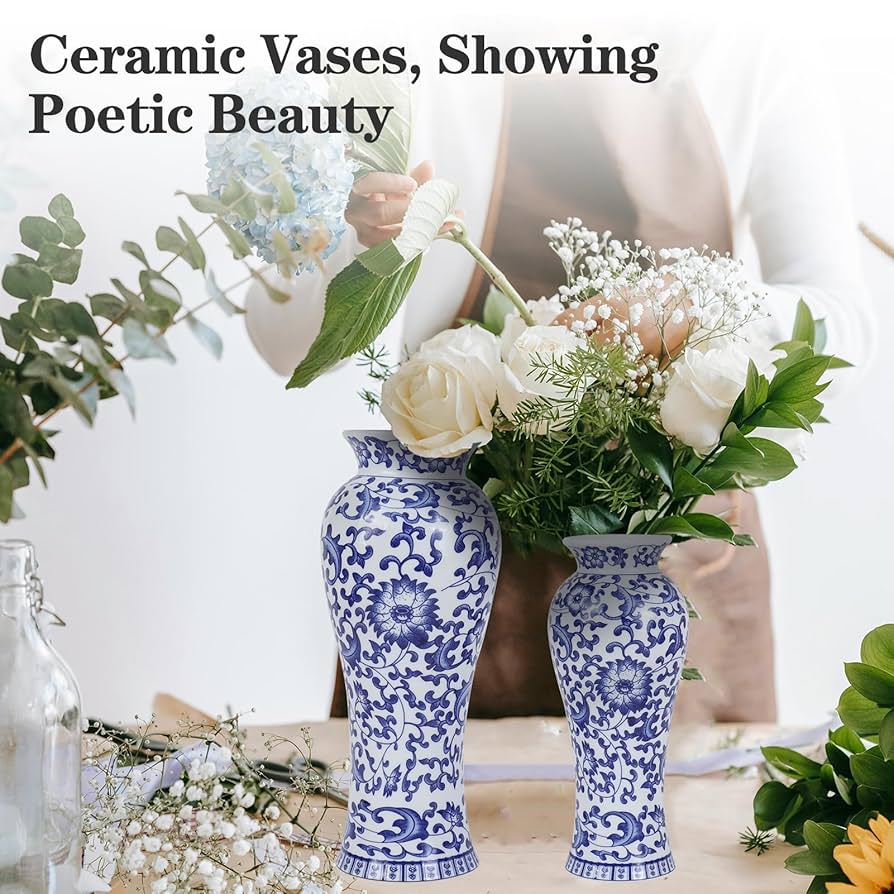 Amazon.com: Yunjuhop Chinoiserie Blue and White Vases,Living