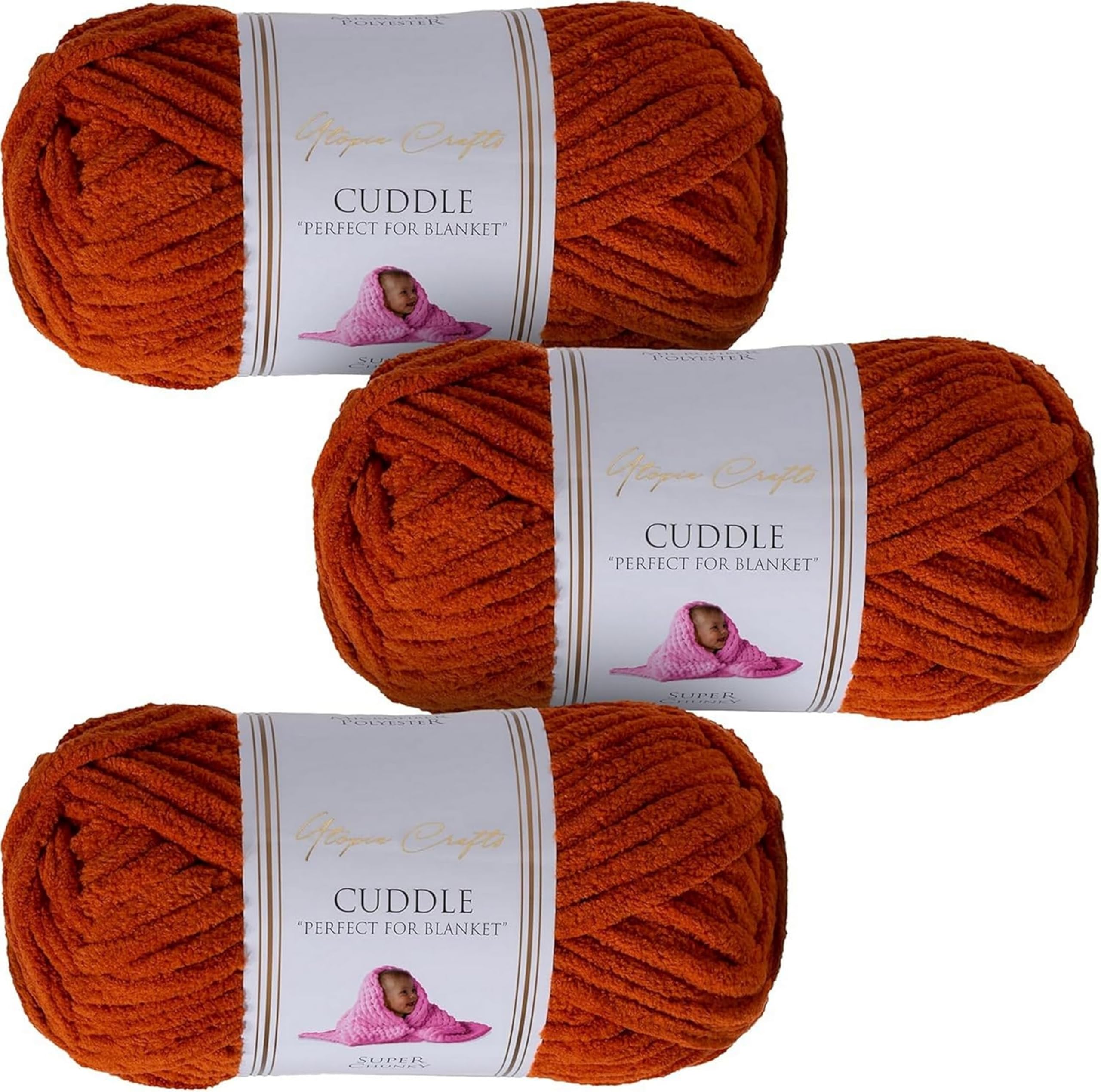 Utopia Crafts Cuddle Super Chunky Chenille Soft Yarn 3X 100g (Caramel)