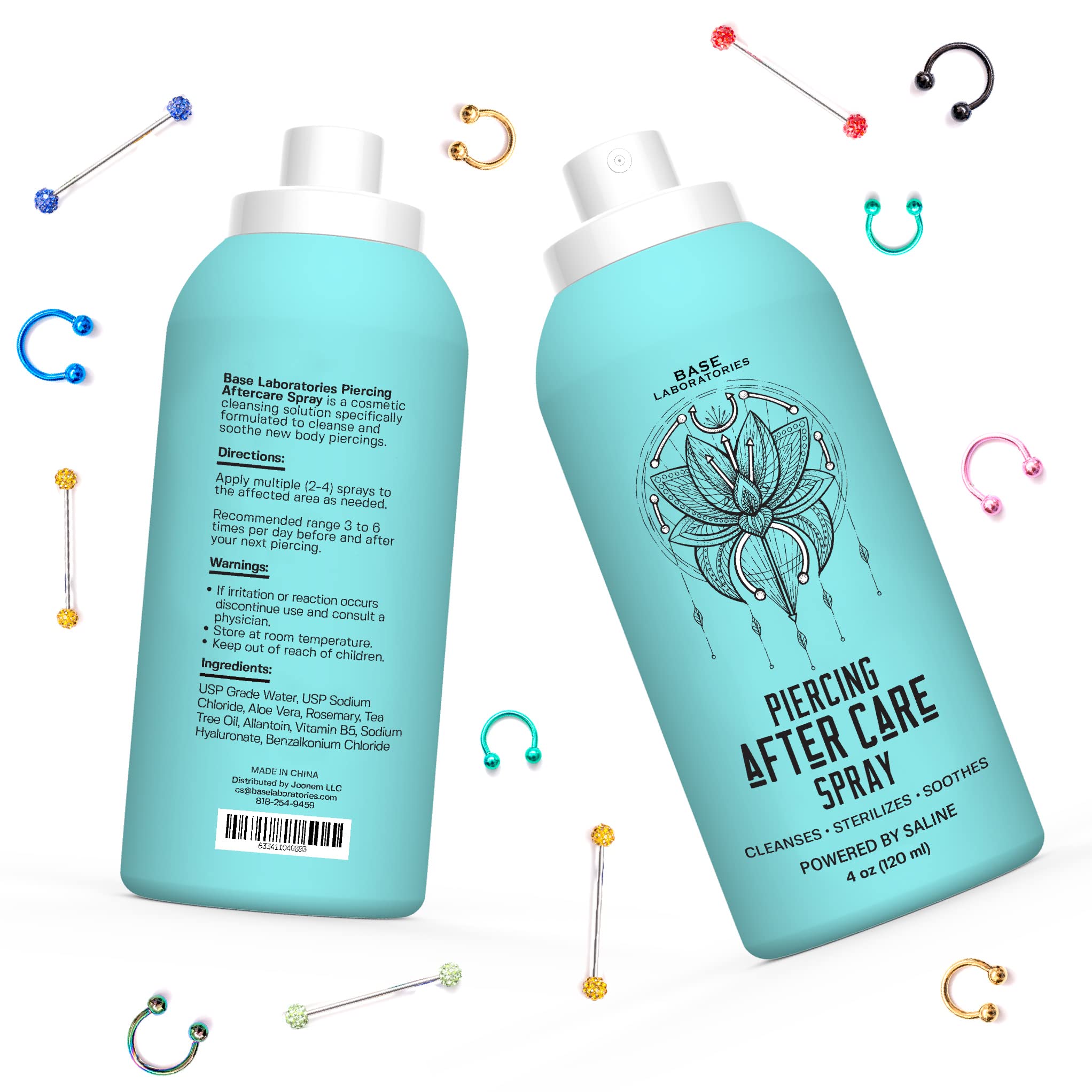 Buy Base Labs Piercing Aftercare Spray 4oz Cleanses, Sterilizes & Soothes Saline Solution