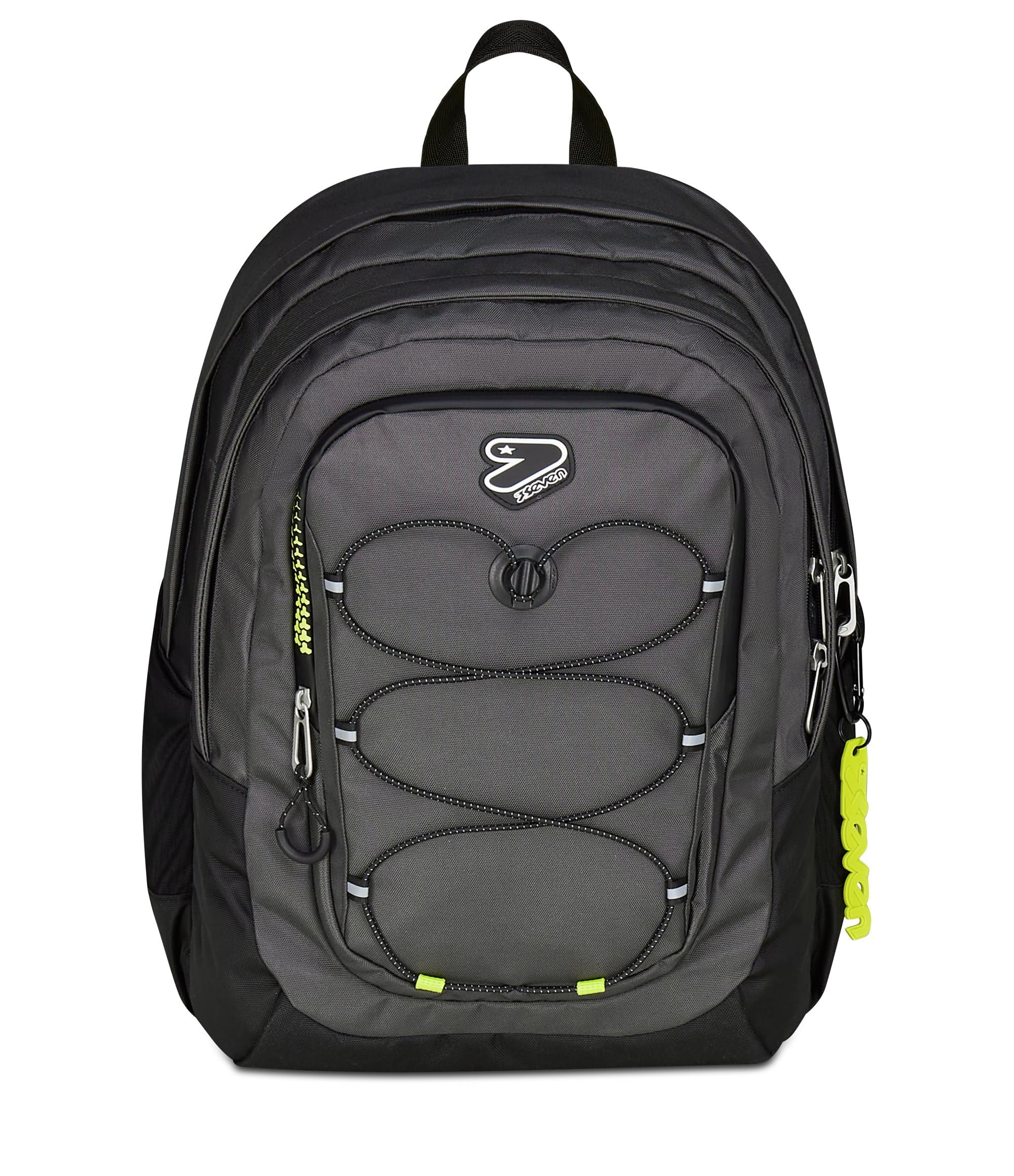 Seven Zaino Scuola Tech Line, Grigio Scuro, Doppio Scomparto, 29 L, Scuola Media e Superiore, Zaino Ragazzo