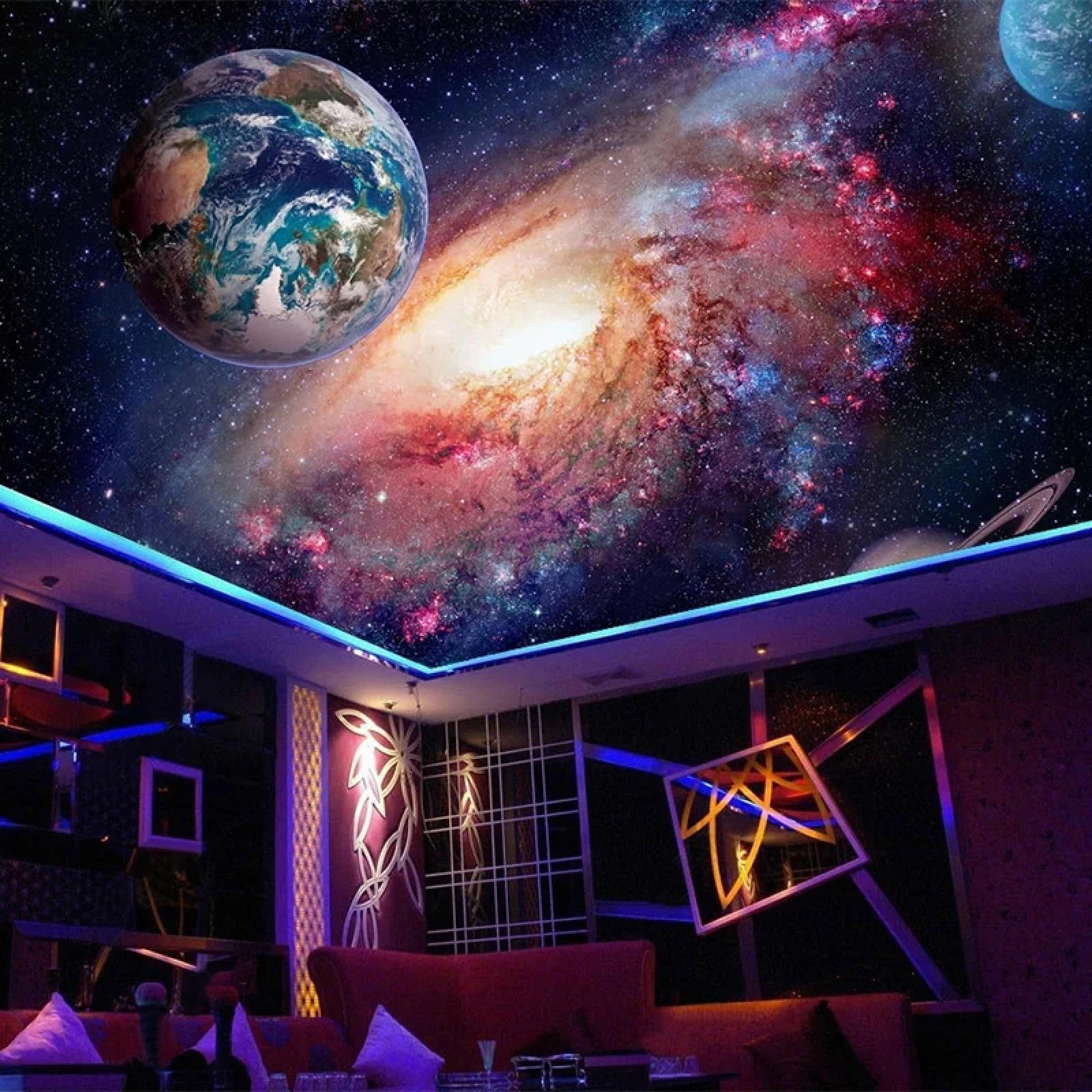 Papier peint mural 3D ciel étoilé et Voie lactée pour plafond de salon