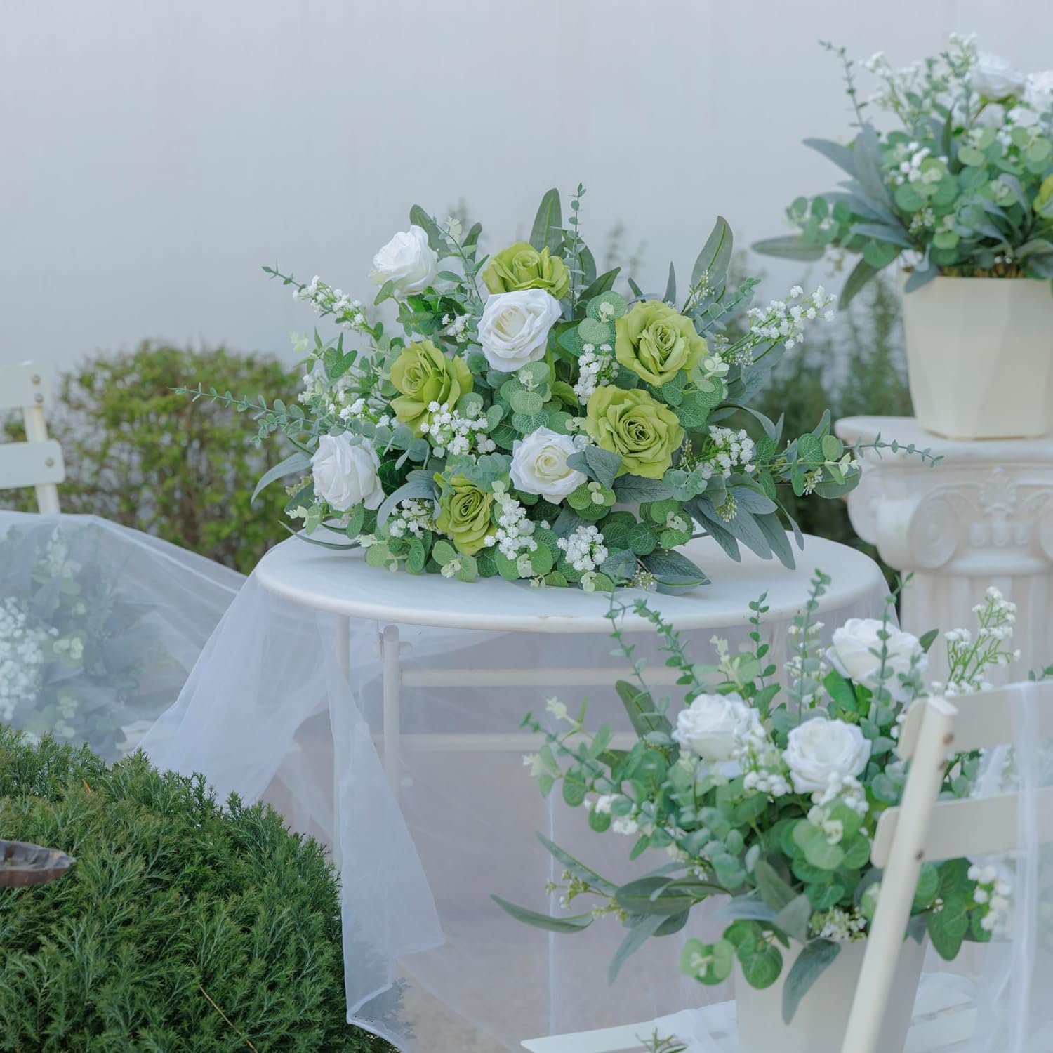 QGHPY 120 Pcs 4 Kinds Mixed Eucalyptus Greenery Stems,Artificial Babys Breath Flowers Bulk and Greenery Stems for Wedding, DIY Floral Arrangements and Home Decor (124)