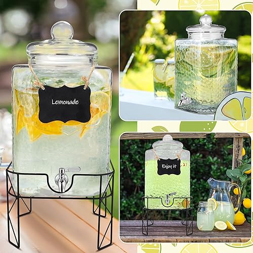 Miniatura 7 de Dispensador de bebidas de vidrio de 4.6 galones con soporte y dispensador de bebidas de espita inoxidable con tapas, dispensador de bebidas frías,