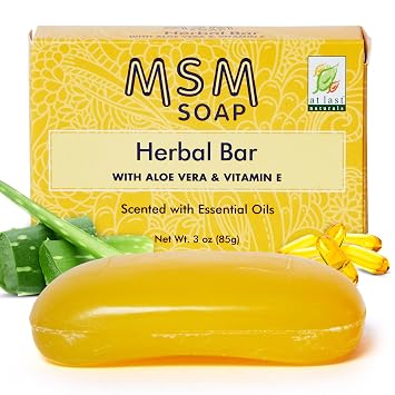 At Last Naturals MSM Soap Bar Body Soap for Men and Women Fine Line Wrinkle Reduction Herbal Moisturizer with Aloe Vera Vitamin E Essential Oils Deep Cleansing for Sensitive Skin 3 Ounce Pack of 1
