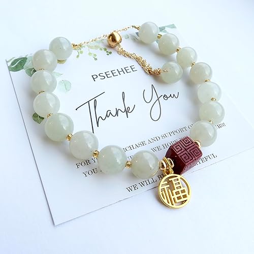 Miniatura 9 de Handmade Genuine Jade Lucky Fu Charm Bracelet, Feng-shui Stone Chakra Healing Gemstone Crystal Beads Adjustable Bangle Cuff Jewelry Gift for Men