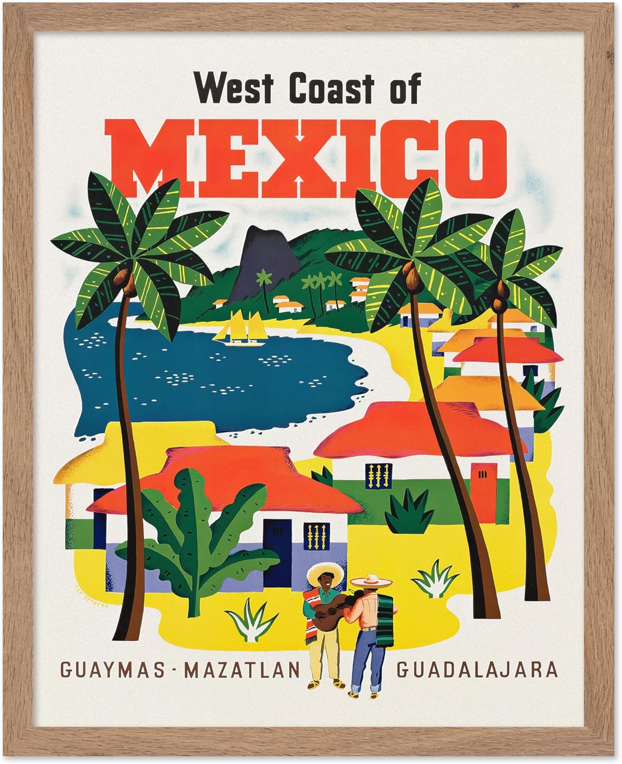 Poster Master Travel Poster - Vintage Mexico Wall Art - West Coast of Mexico Print - Great Wall Decor Gift for Home, Office, Living Room, 11x14 Beige Framed