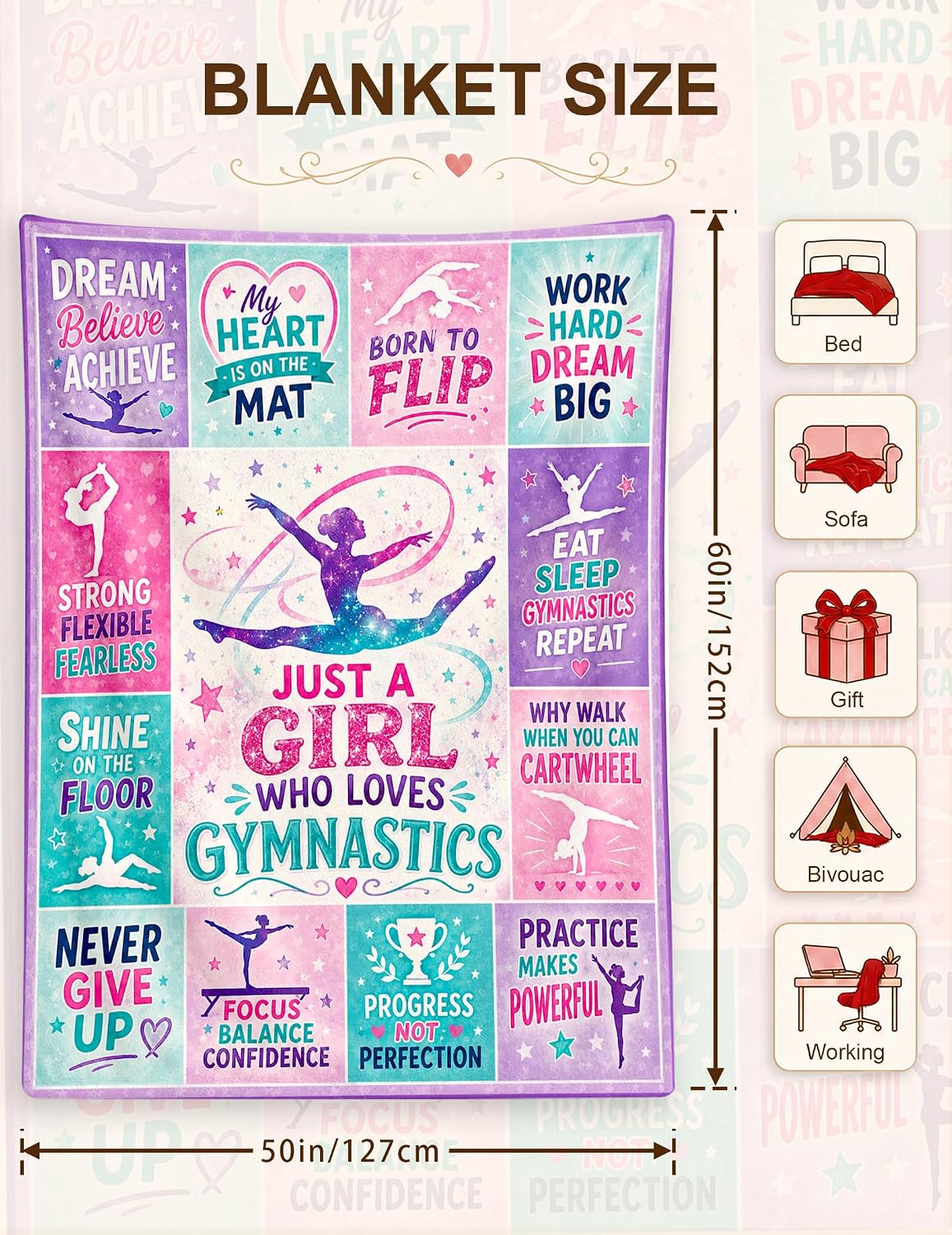 Gymnastics Gifts for Girls Gymnastics Blanket for Girls 60 * 50