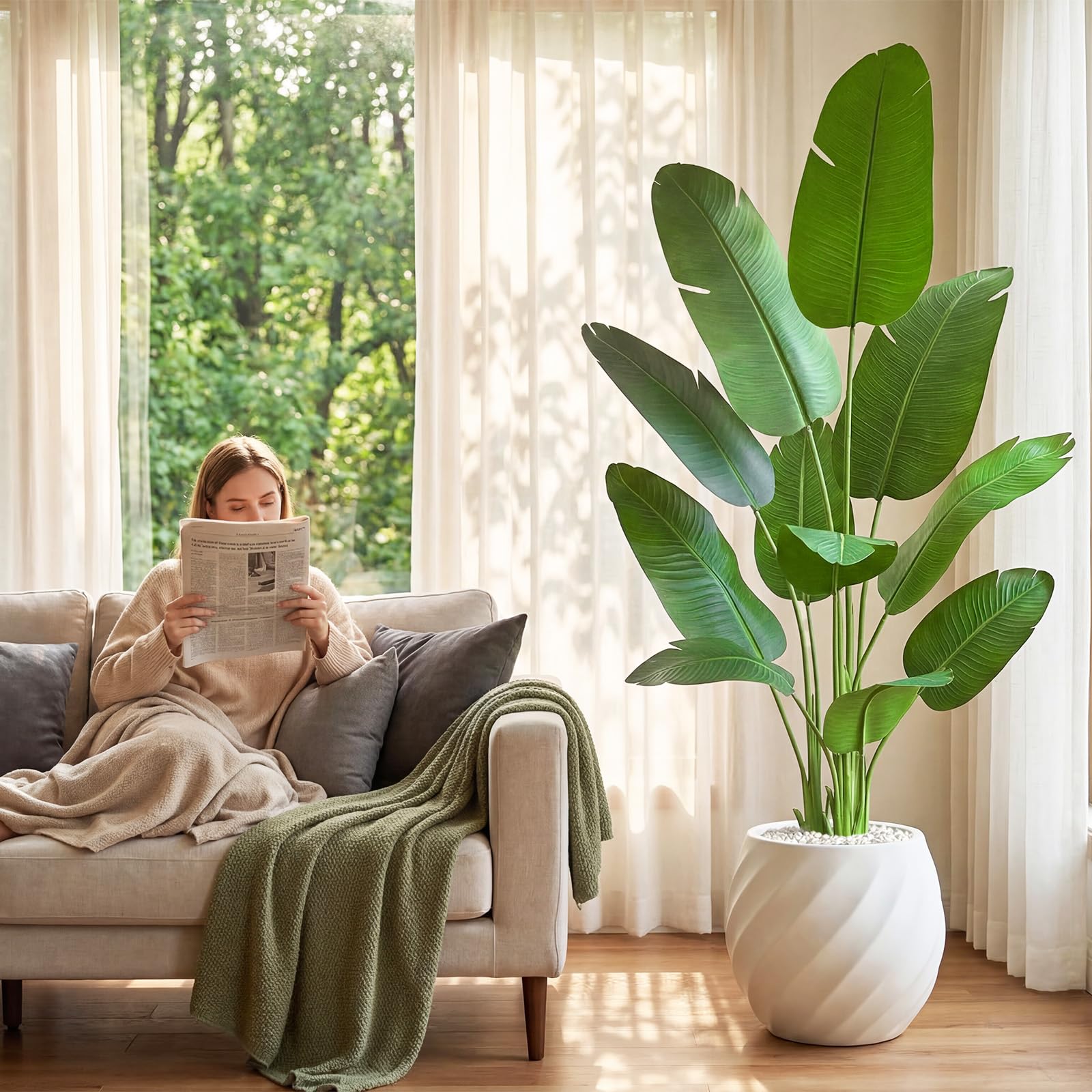 Arbre Artificiel 150m Oiseau du Paradis, Plante Artificielle PE Bananier Artificiel, Fausse Plante Interieur, Palmier Tropical Faux Arbre Vert avec Pot pour Decoration Maison Salon Chambre