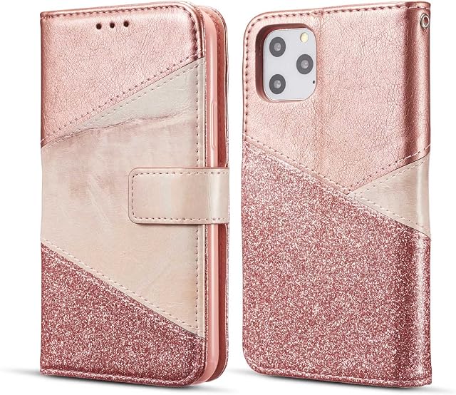ZCDAYE Case for iPhone 14, iPhone 14(6.1 inches) Wallet Phone Case,Premium Bling Glitter PU Leather [Ceramic Pattern] Flip Case for iPhone 14(6.1 inches) - Rose Gold