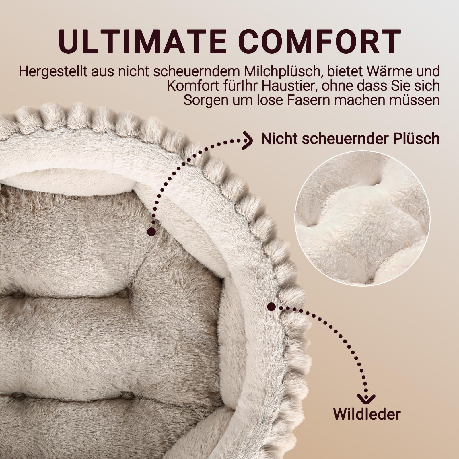 EDMIENS Katzenbett, Waschbar Indoor Katzenbett Flauschig, Rund Katzenkissen, zweiseitig Innenkissen Katzen Bettchen, Katzenkörbchen mit Rutschfester Basis fur Katzen, kleine Hunde (51x51x20cm, Braun)