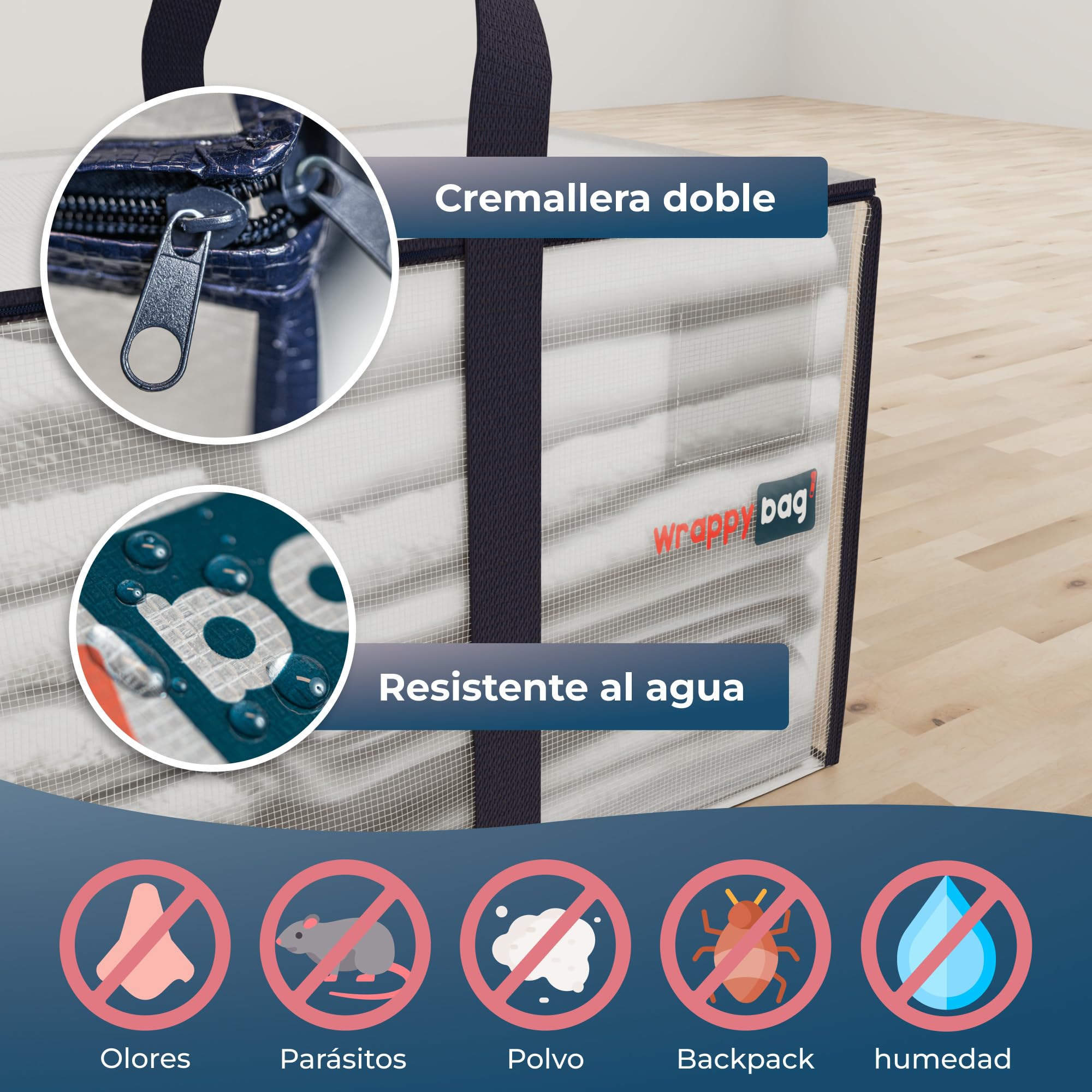 WRAPPYBAG – Set de 6 Bolsas de Mudanza y Viaje Grandes, Resistentes, Reutilizables, Tupidas, XXL y Antihumedad – Asas Reforzadas – Bolsas Almacenaje Ropa y Ropa de Cama – 75 x 36 x 38 cm