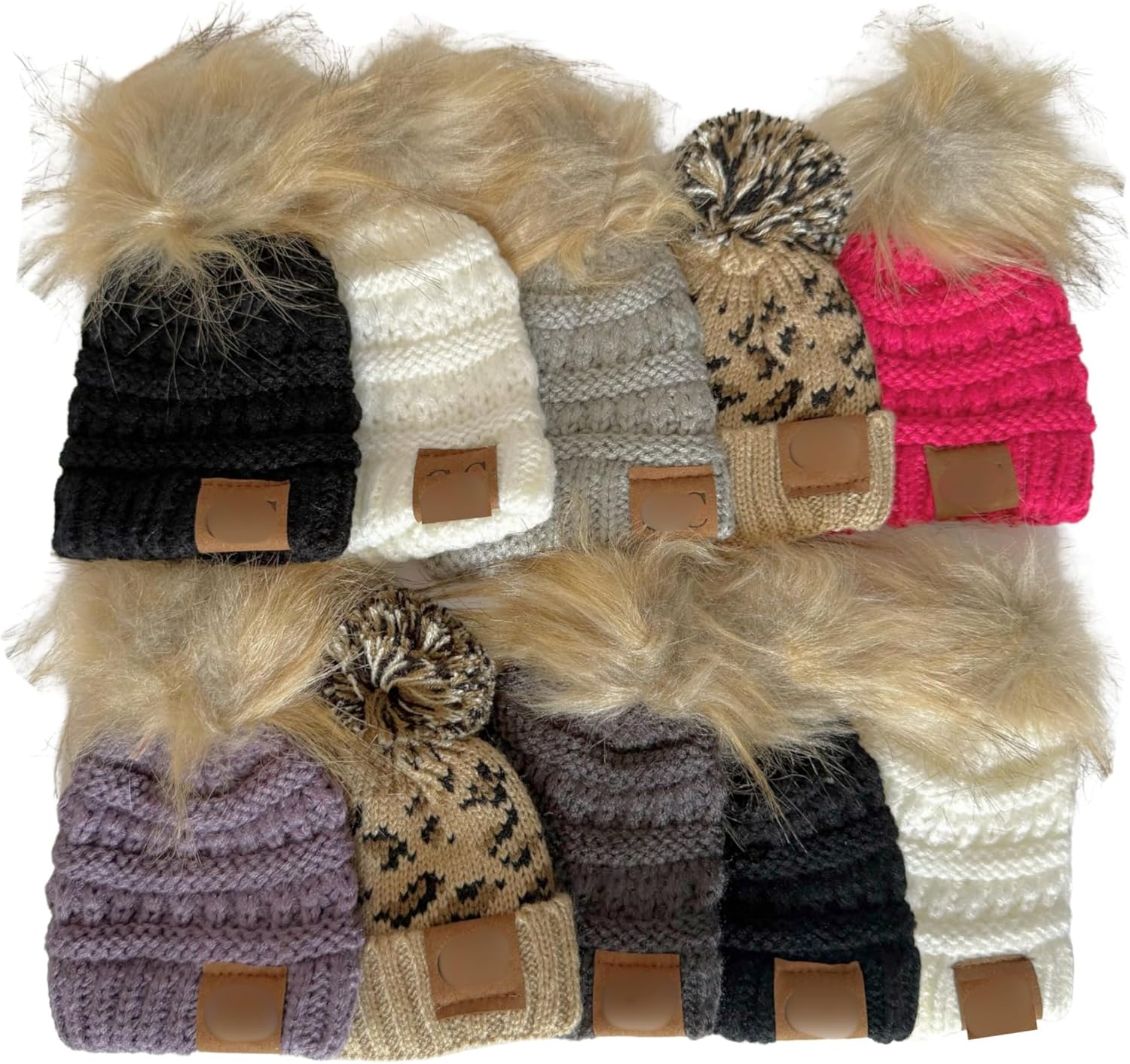 Lashicorn Mini Beanie Hats for Smiley Face Freshie | 10pk Mixed Random Knit Chunky Pom Furry Fuzzy Small Doll Sized Car Freshner Mold Cardstock Winter