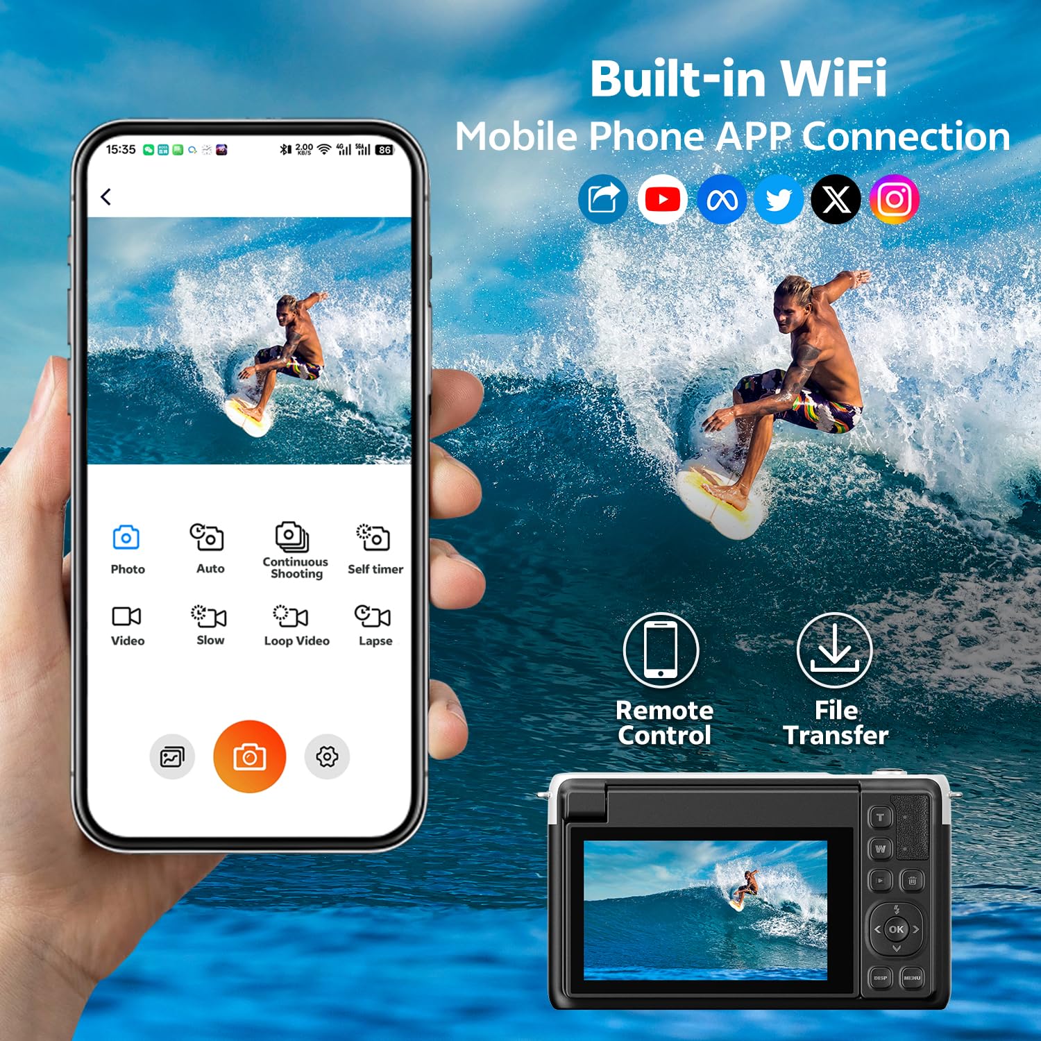 Cámara digital para fotografía, cámaras de vlogging 4K de 75 MP, zoom de 16 x cámara de enfoque automático con pantalla abatible de 3 pulgadas de 180°, cámaras digitales portátiles para principiantes
