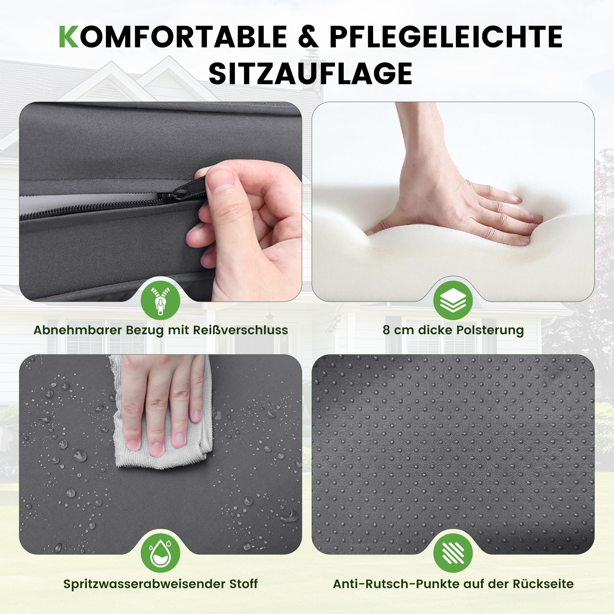 Amopatio Gartenbank Polyrattan mit Liegefunktion – 2-Sitzer Gartensofa mit verstellbaren Armlehnen, wetterfestes Outdoor Sofa für Garten, Balkon & Terrasse, Grau