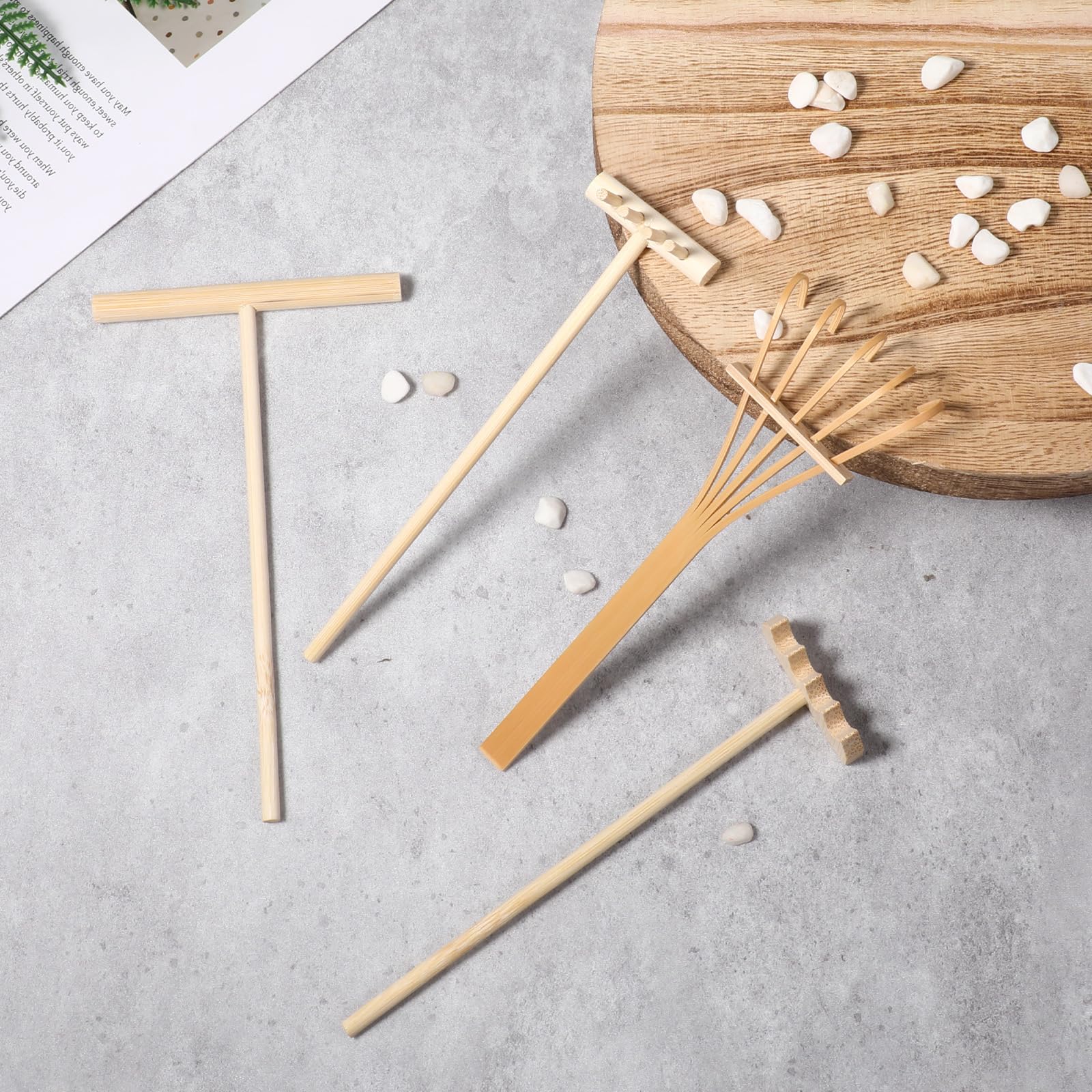 Set di 4 mini rastrelli Zen da giardino in miniatura | Rastrello Zen, mini attrezzi da giardino per casa, ufficio, tavolo, casa delle bambole, giocattolo