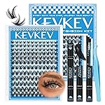 KEVKEV Lash Clusters Kit 144pcs Manga Lashes Clusters 8-18mm Lash Extension Kit Thin Band Eyelash Extension Kit Lash Clusters with Lash Bond and Seal Eyelash Clusters Kit DIY Lash At Home(Kit-K02)