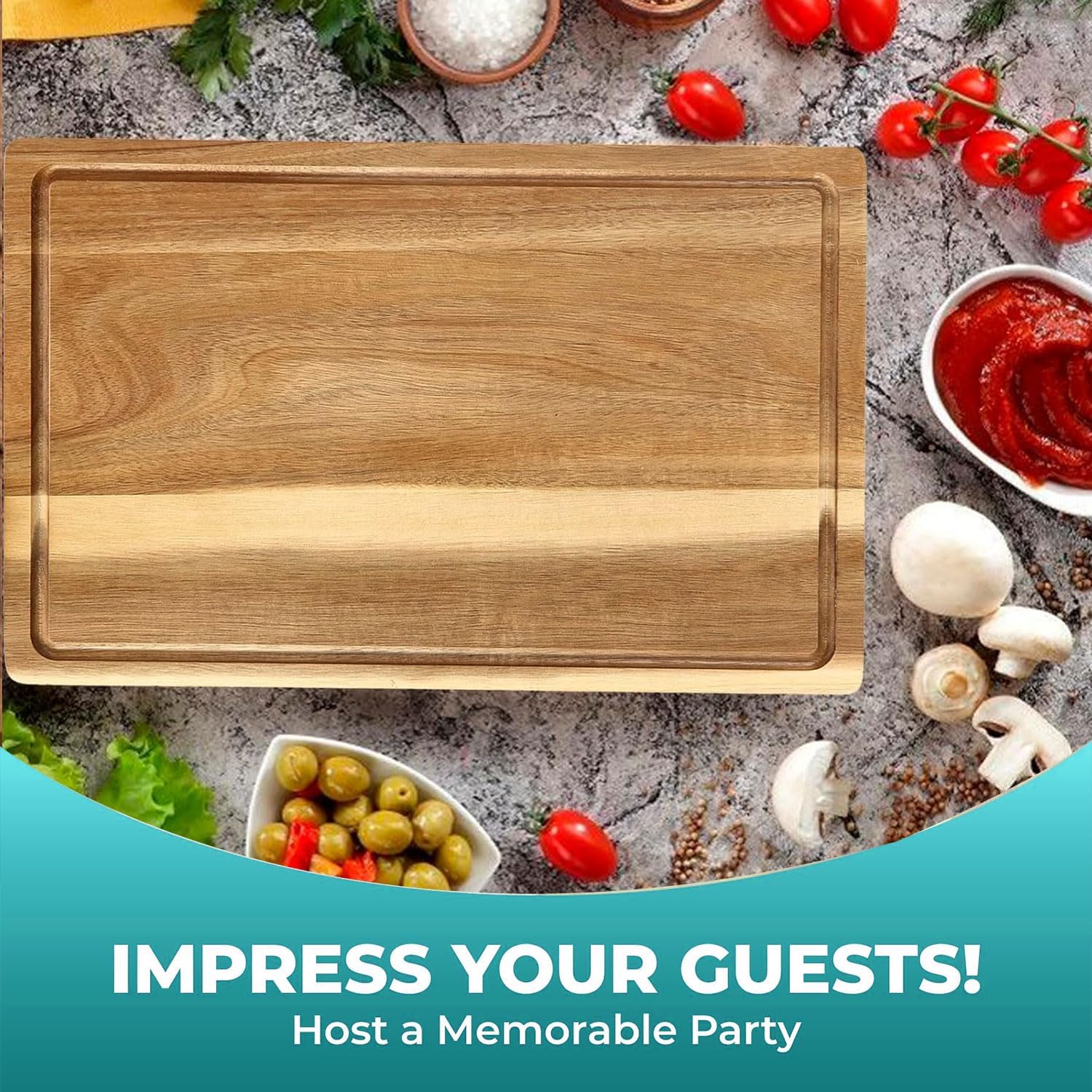 Acacia Wood Cutting Board - 11.8 Inch Reversible Charcuterie Board With Juice Groove