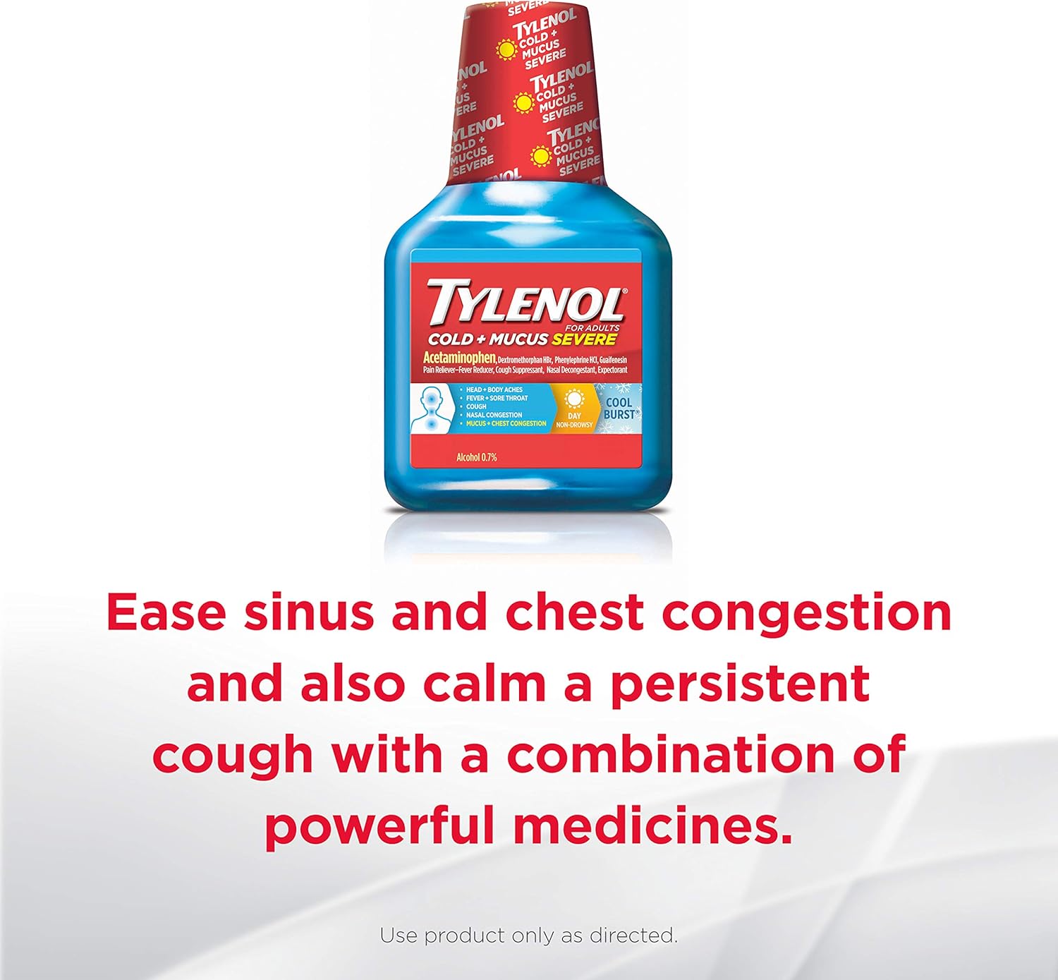 Tylenol Cold Mucus Severe Day Liquid for Congestion Relief Cool Burst 8