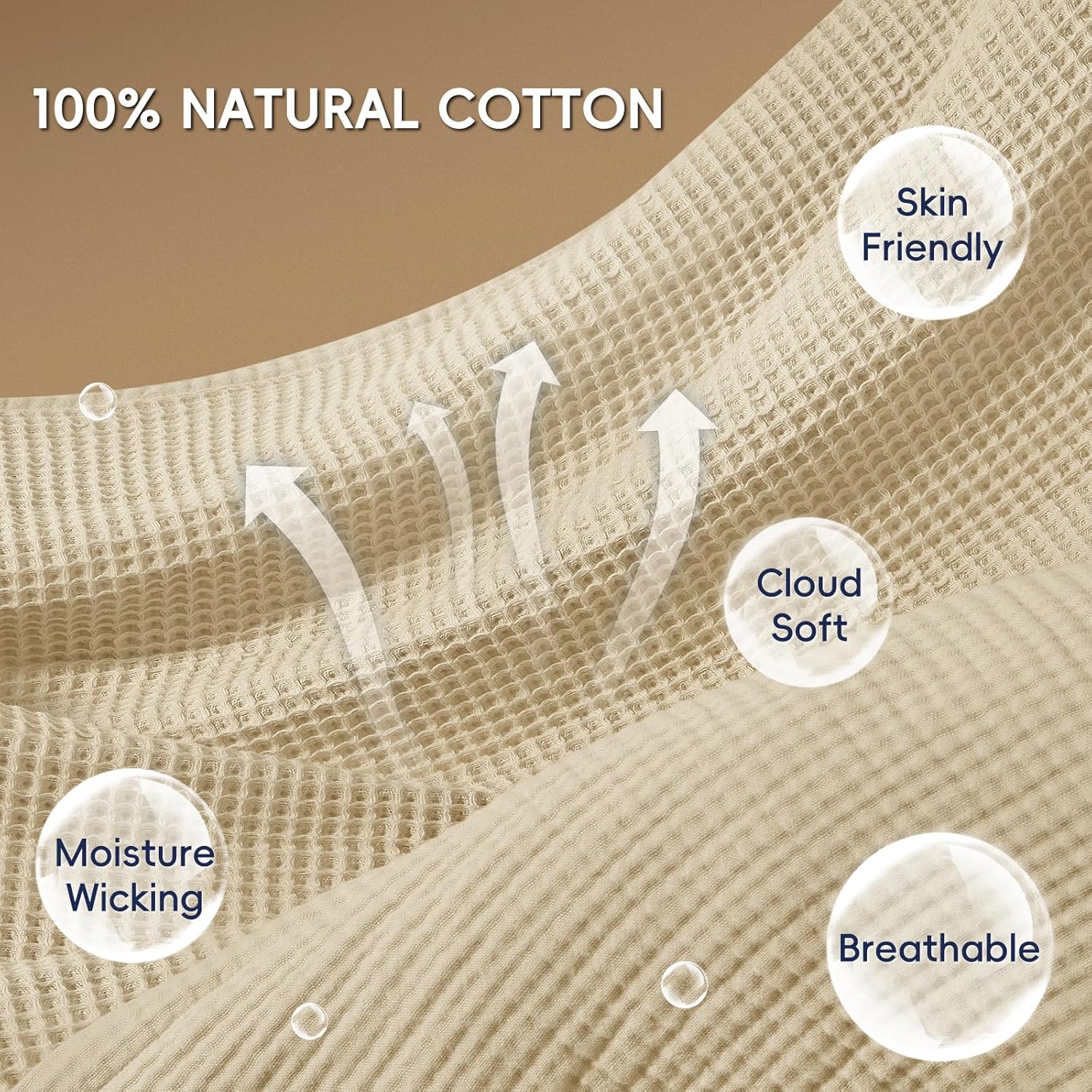 PHF 100% Cotton Waffle & Muslin Throw Blanket Large, Soft Breathable Luxury 400GSM Versatile Reversible Bedding for Couch, Great for Layering in Cold Weather, Home Decor Gift, 50" x 70", French Oak - Image 3