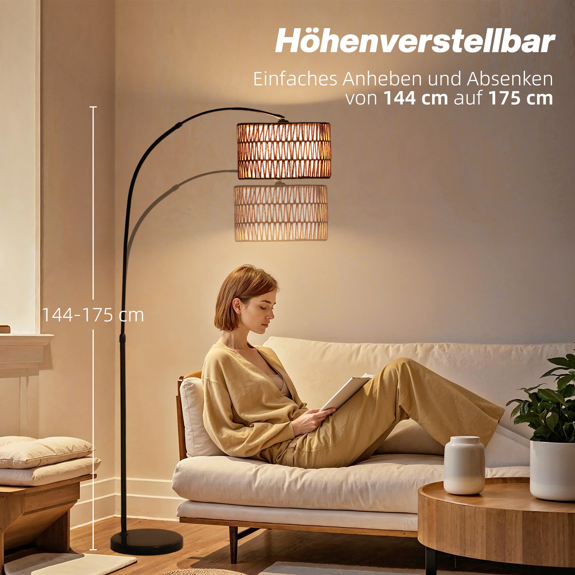 Lampa podłogowa z abażurem z lnu, E27, do salonu