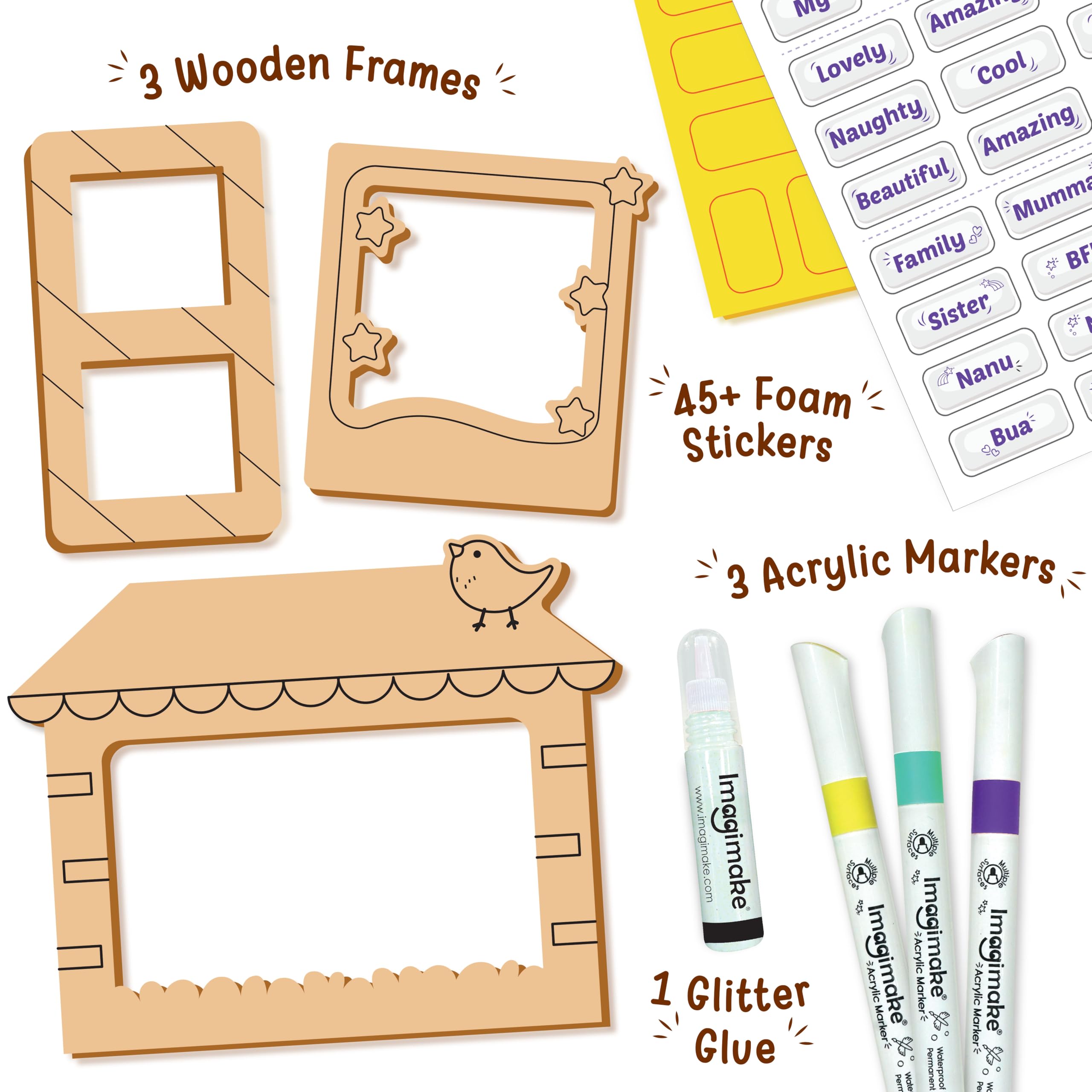 Imagimake DIY Wood Art Photo Frame | Make 3 Customized Photo Frames | Painting & Colouring Kit | Birthday Gift For Kids Age 5,6,7,8 | Toys For 6 Year Old Boy & Girl, Multicolor - Image 2 thumbnail
