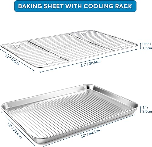 Miniatura 2 de Herogo Bandeja para hornear de acero inoxidable con estante de enfriamiento 16 x 12 x 1 pulgadas bandeja antiadherente acanalada para hornear en