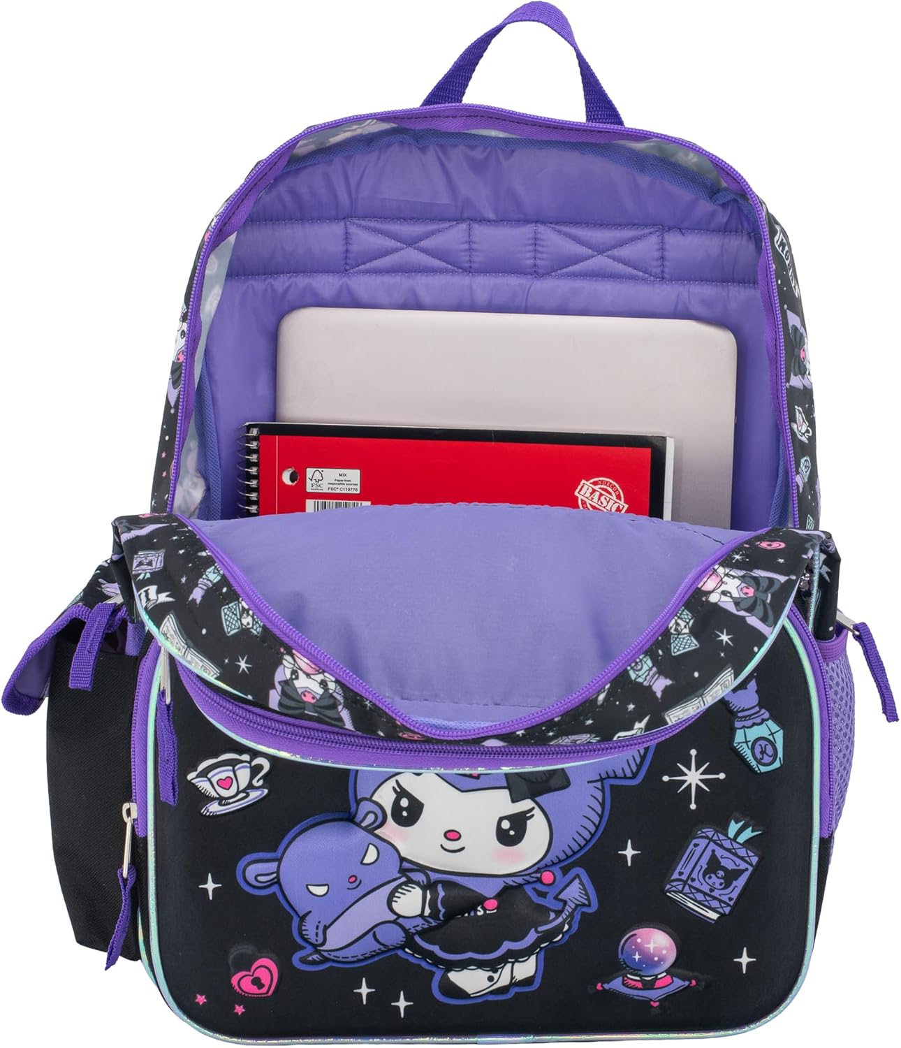 AI ACCESSORY INNOVATIONS Sanrio’s Hello Kitty Backpack for Girls, 16 Inch Kuromi, Kawaii School Bag with Flip Sequins & 3D Molded Front Pocket, Black