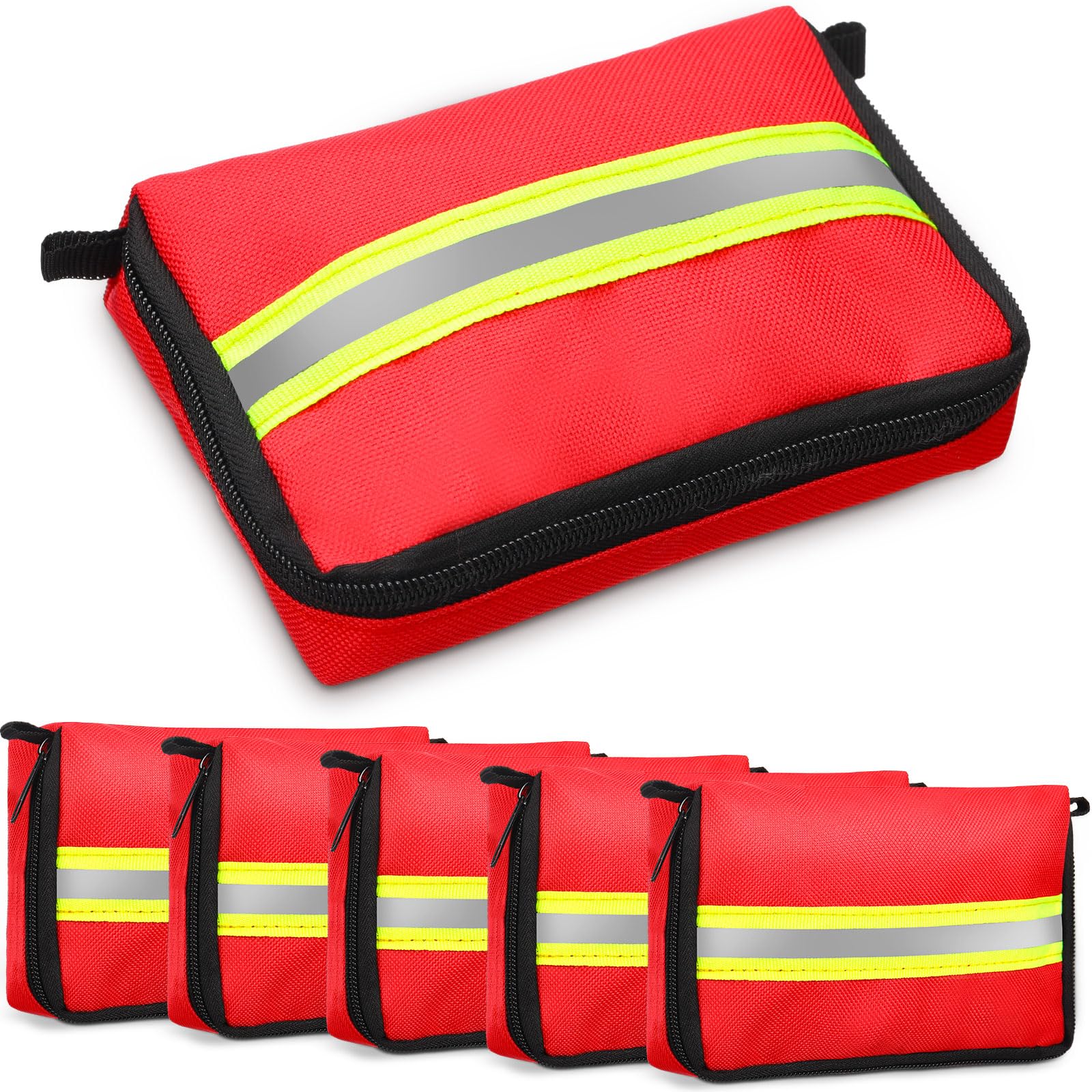 Threlaco 6 Pcs Halloween Lifeguard Mini First Aid Kit Empty Bag 5.91 x 3.94 x 1.57 Inch with Reflecting Strips Zippered for Emergency Car Home Office