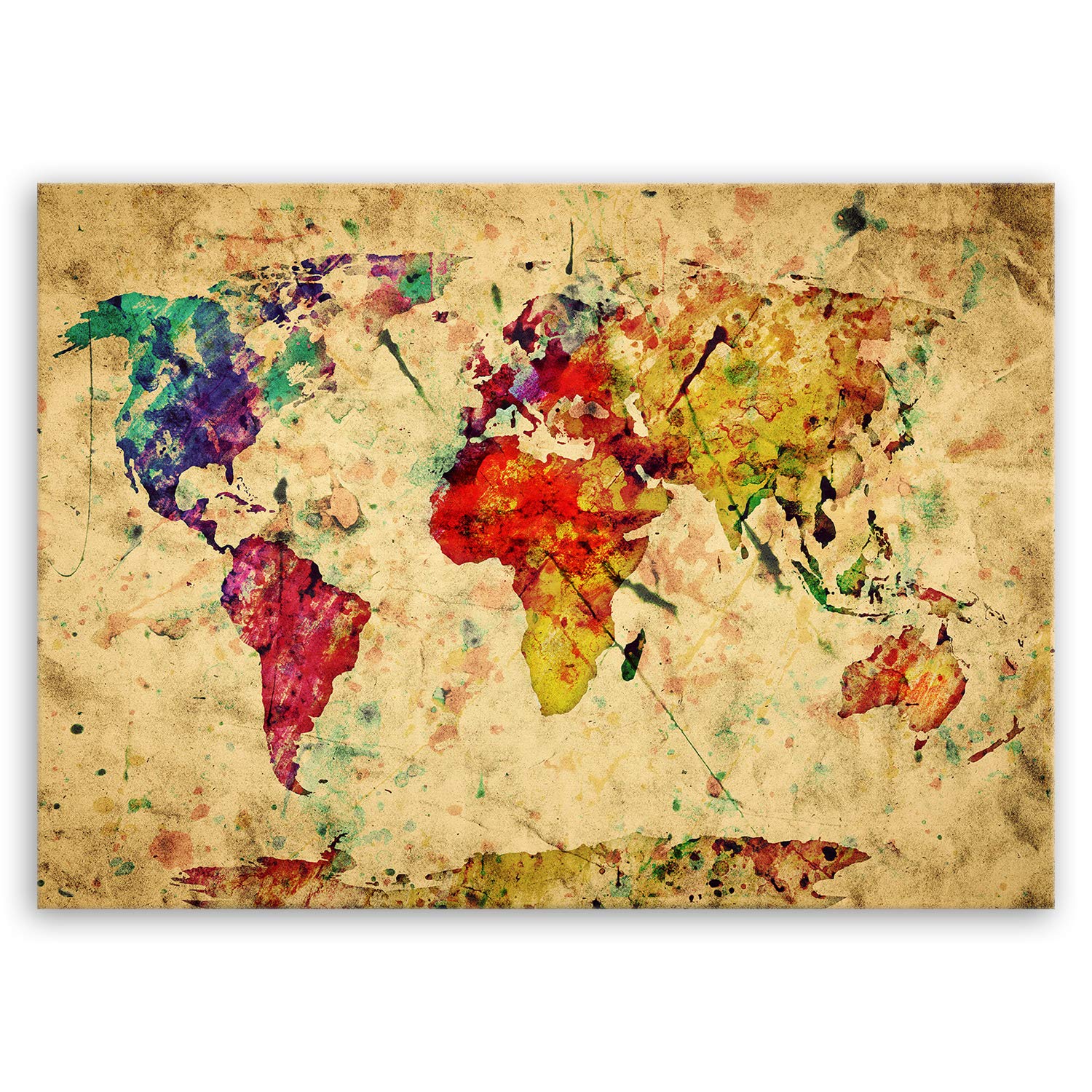 ge Bildet Bild auf Leinwand | Weltkarte Retro in Vintage Deko - Abstrakt in 100x70 cm als Wandbild | Wand-deko Dekoration Wohnung modern Bilder | 1012