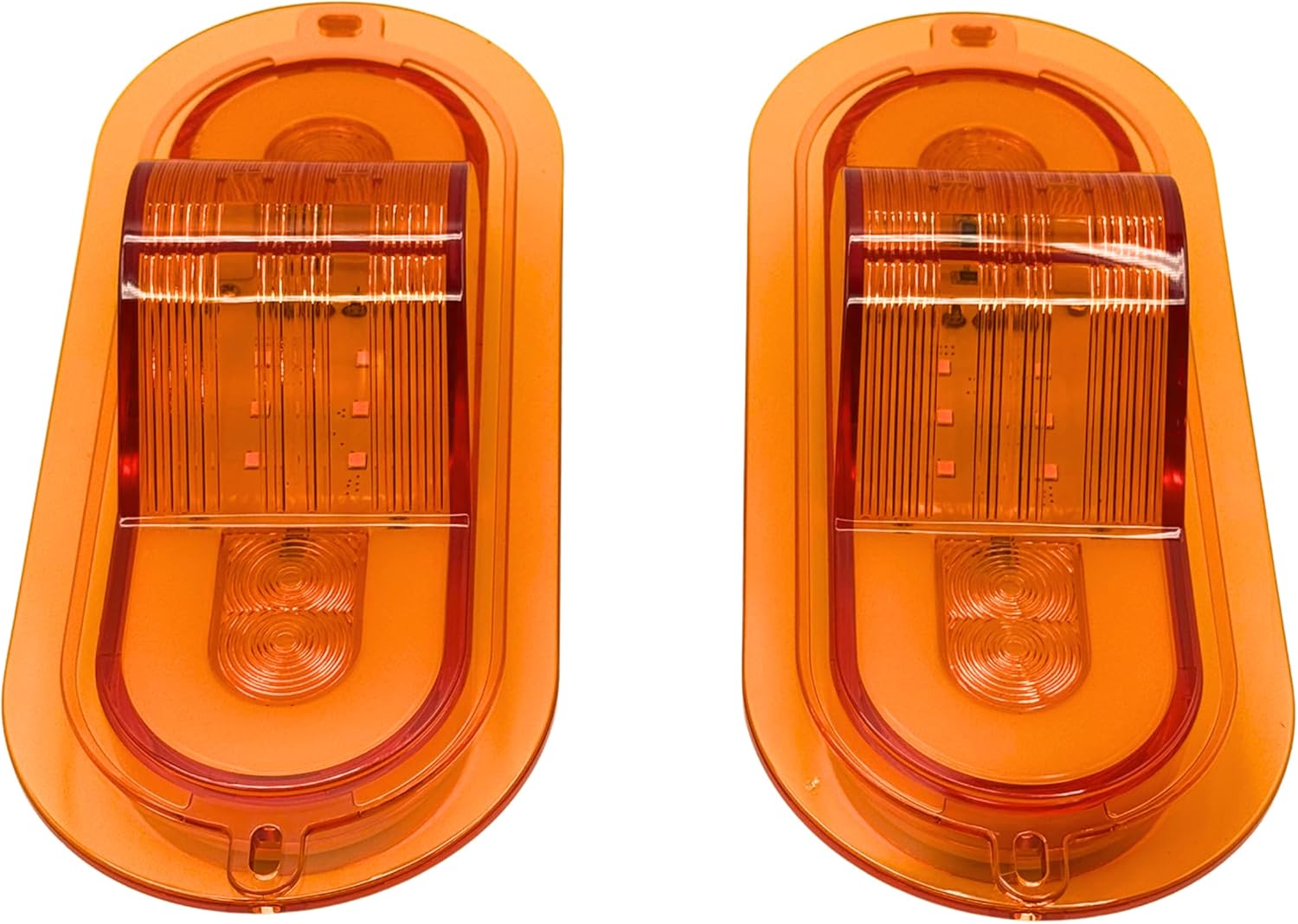 2Pcs 6 Inch Oval 24 LED Mid Ship Turn Signal and Side Marker Clearance Lights Amber Lens Halo Surface Mounted Sealed with 3-Wire Pigtail for Led Trailer Lights, Weathertight Plug