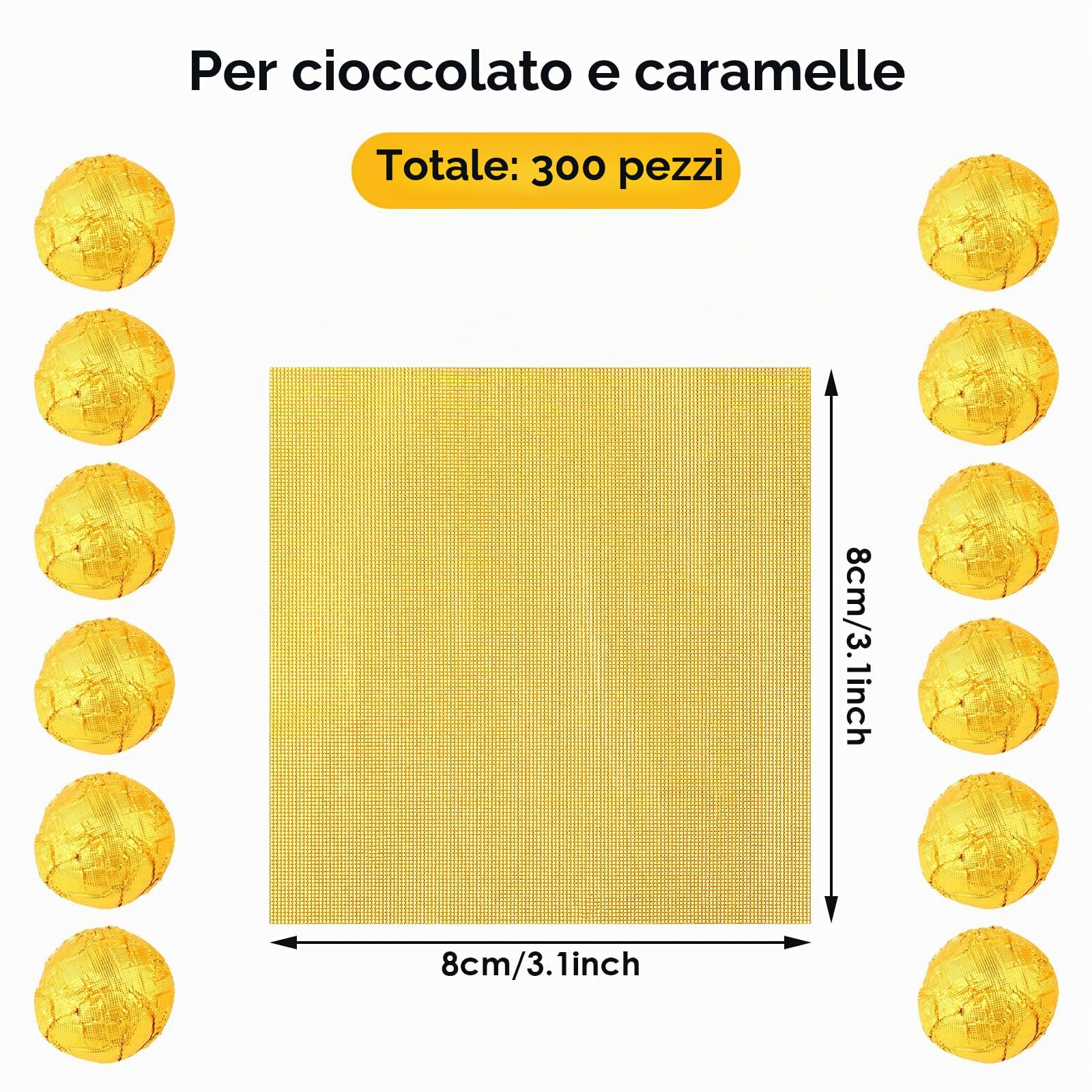 Prasacco 300 fogli di alluminio per caramelle, 10,2 x 10,2 cm, dorati, per confezionare cioccolatini fai da te