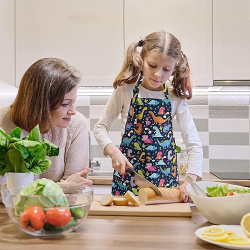 Miniatura 9 de BeeGreen Rocket Planet Kids - Paquete de 2 delantales de cocina con correa ajustable delantales de cocina para niños con bolsillo frontal para niñas