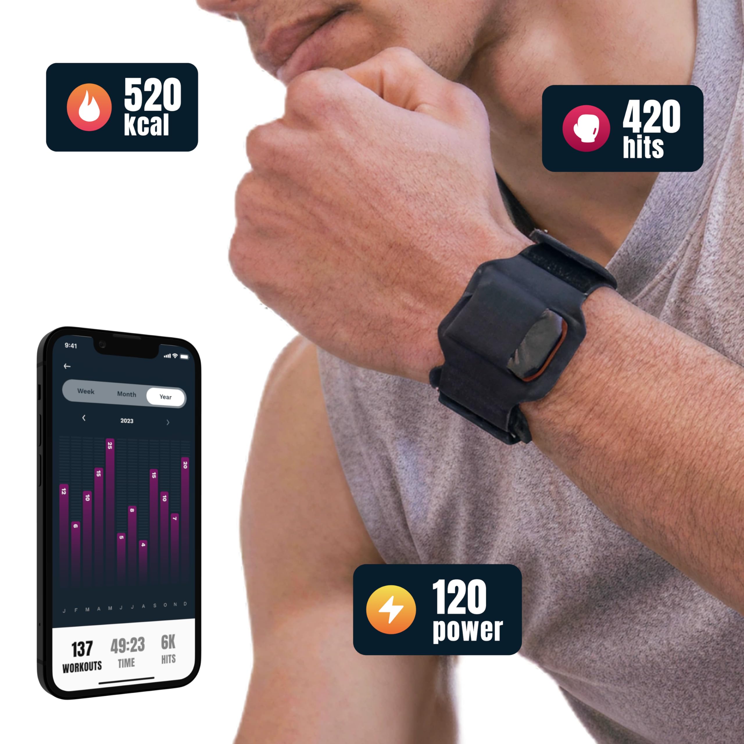 Bluetooth Sensors Punch Tracker for Heavy Bag & Shadow Boxing, Fits Hanging & Standing Bags, Ideal for Beginners & Pro Boxers, Track Power, Count & Progress, Works with PunchLab App