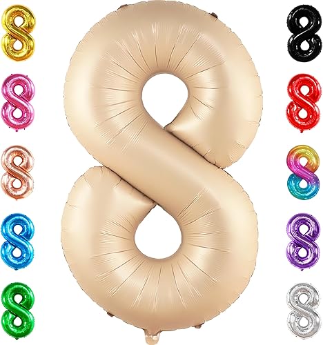 Miniatura 1251 de KatchOn, Globo dorado gigante del número 8 de 40 pulgadas, globo dorado del número 8 para decoraciones de cumpleaños de 8 años para niñas