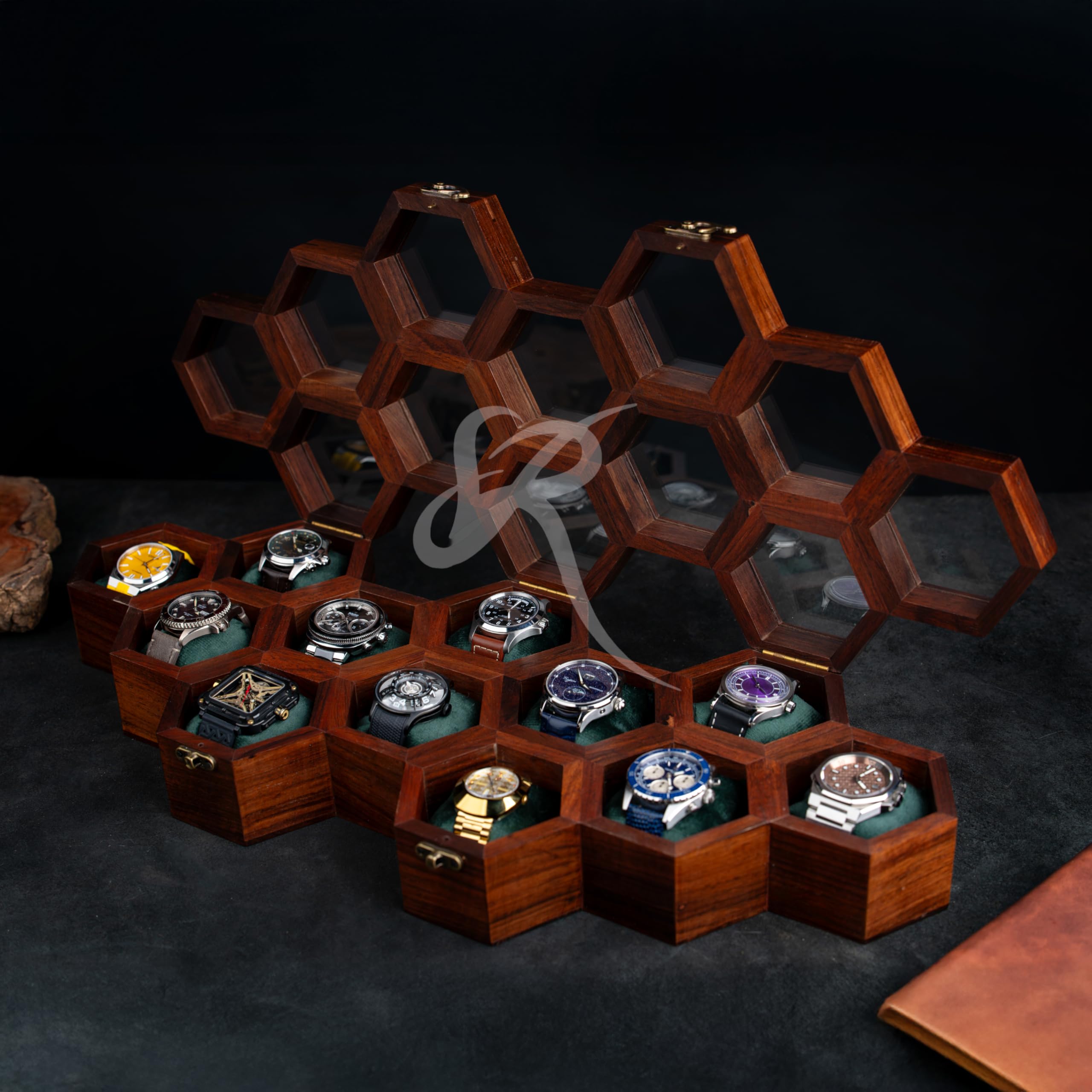 Royal Craft Expertise Premium-Uhren-Vitrine für 12 Uhren – einzigartiges Geburtstagsgeschenk für Männer – 12 Steckplätze indische Palisander Herren-Uhrenbox & Uhrengehäuse