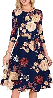 Women's Cocktail Dresses 3/4 Sleeve Formal Vintage Wedding Guest Dress (XS-3XL)