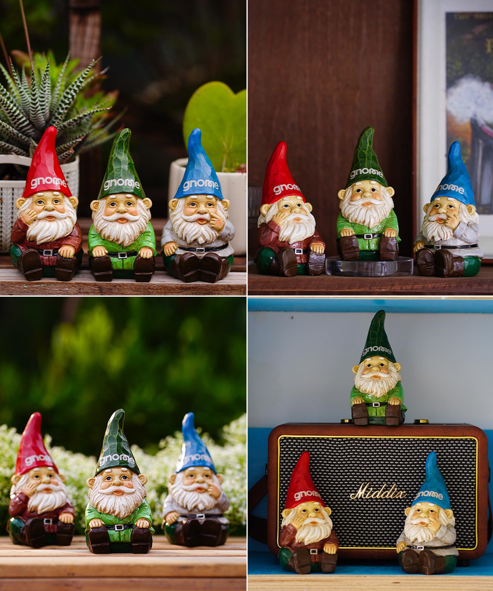 Yeomoo Set of 3 Sitting Garden Gnomes with Colourful Hat Made of